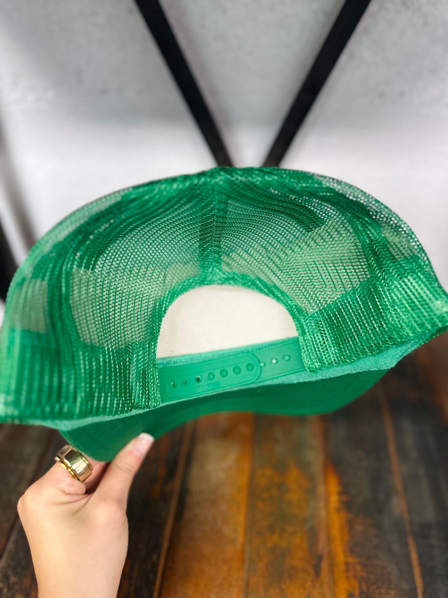 Green & Pink Feather + Pearl Trucker Hat