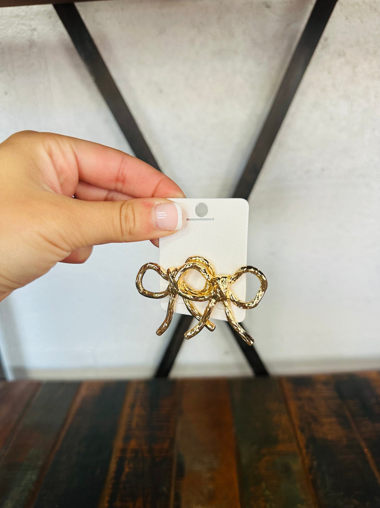Gold Bow Textured Statement Earring