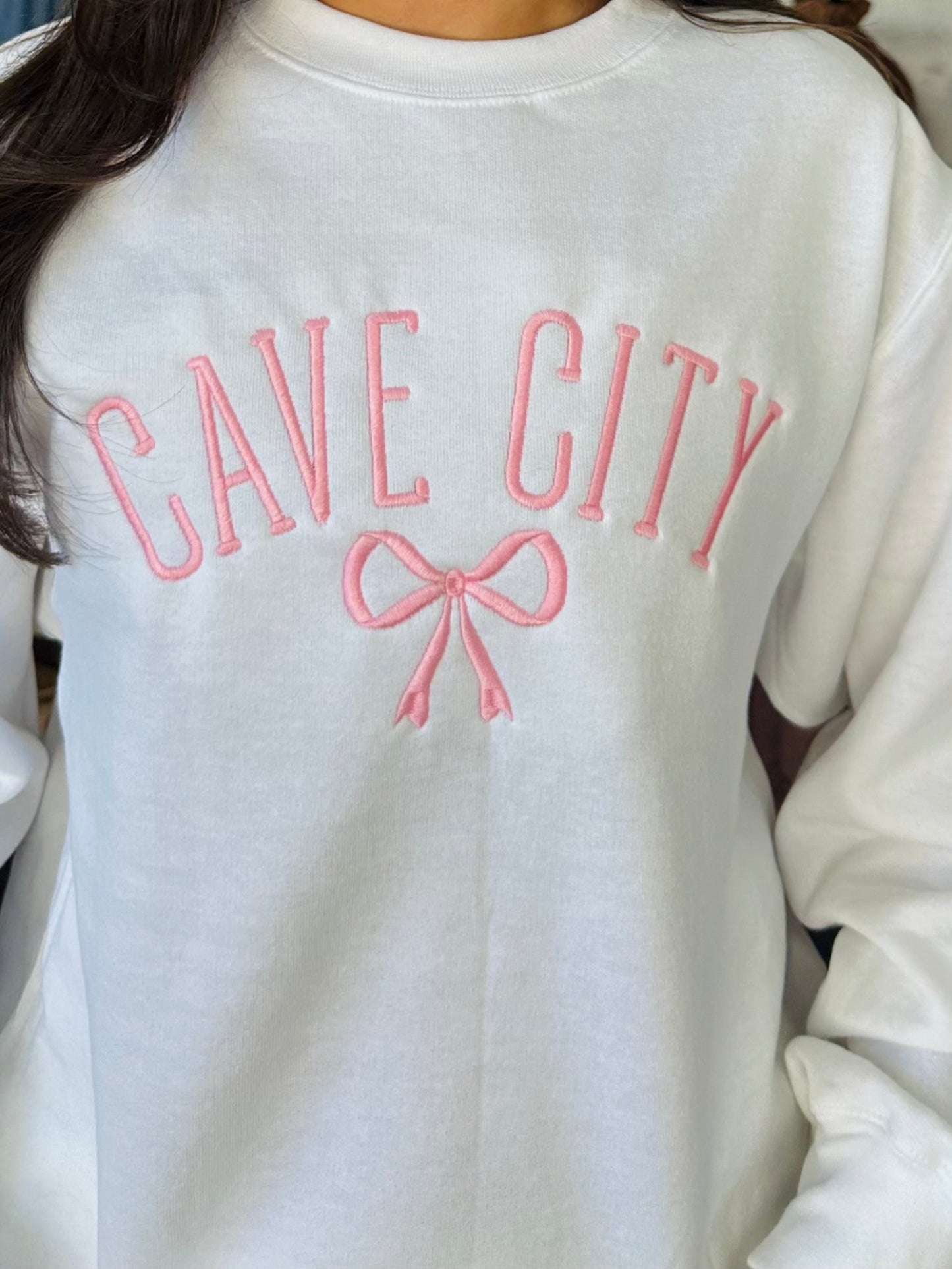 The Cave City Pink Bow Embroidered Sweatshirt