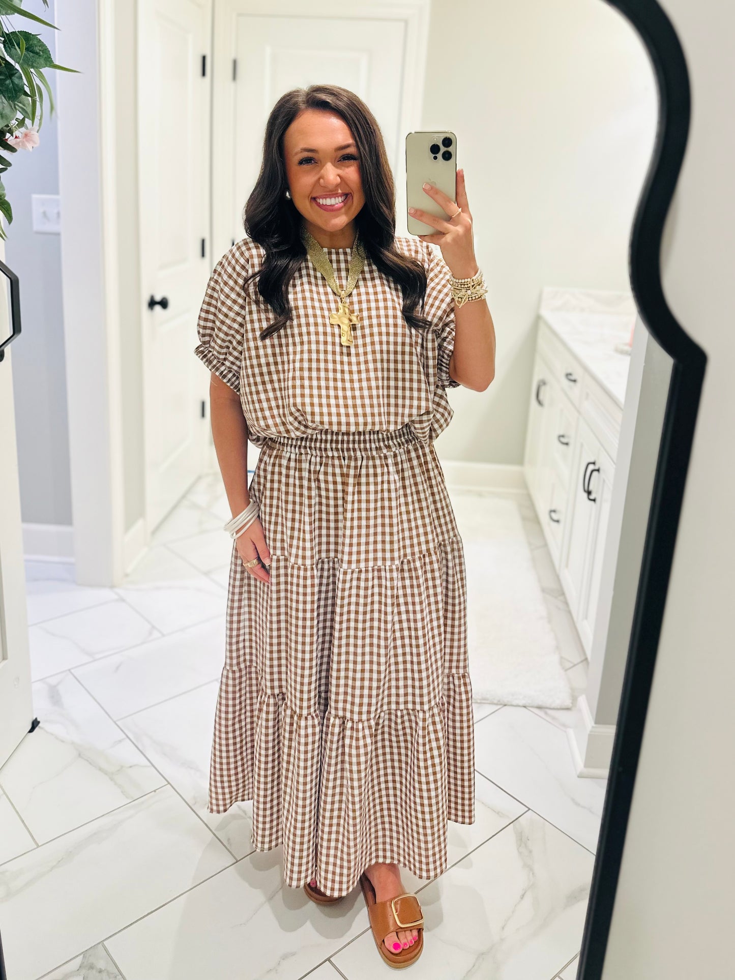 The Kinsley Brown Gingham Top + Skirt Set