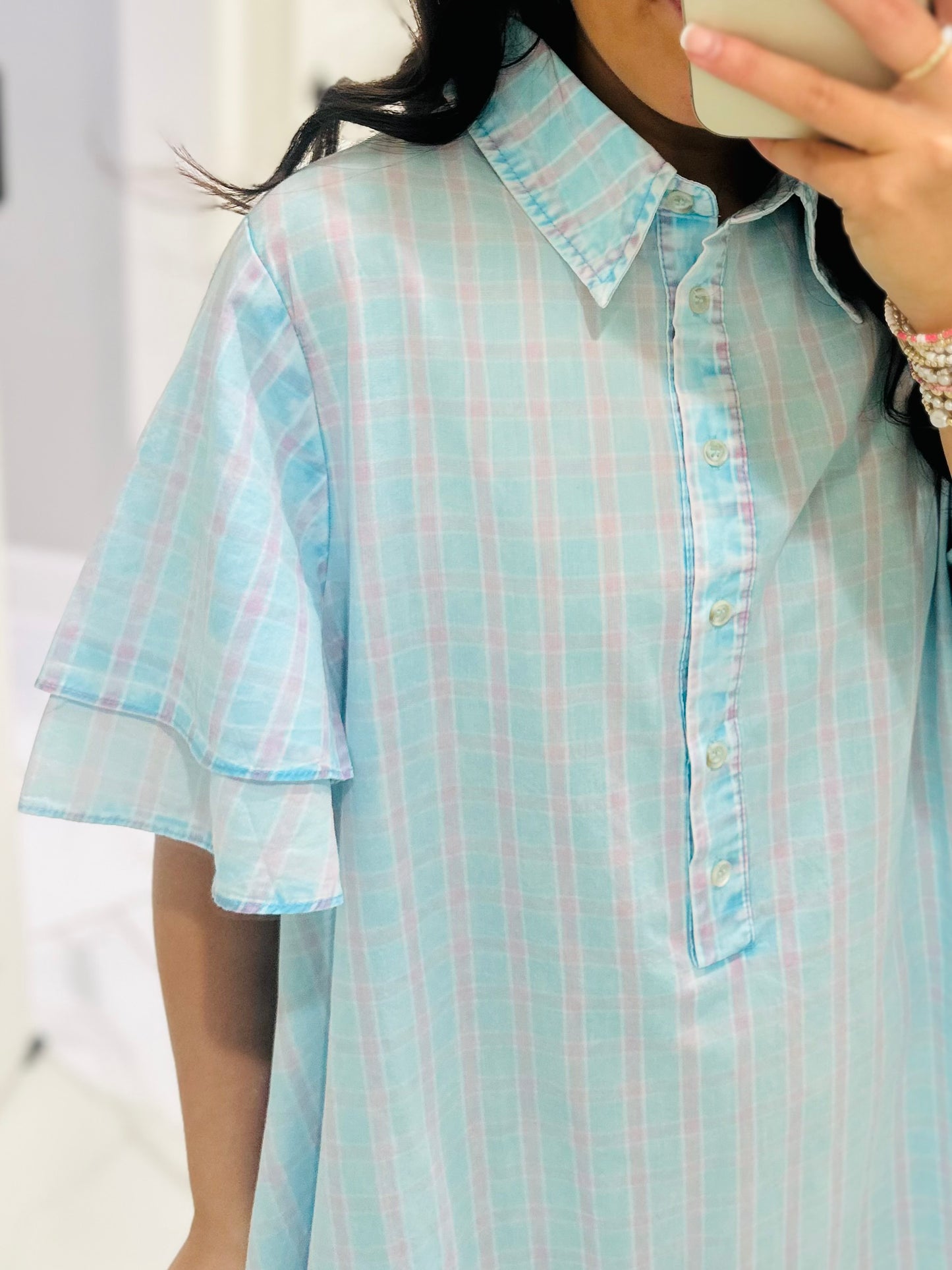 The Laylin Blue Striped Mineral Washed Shirt Dress