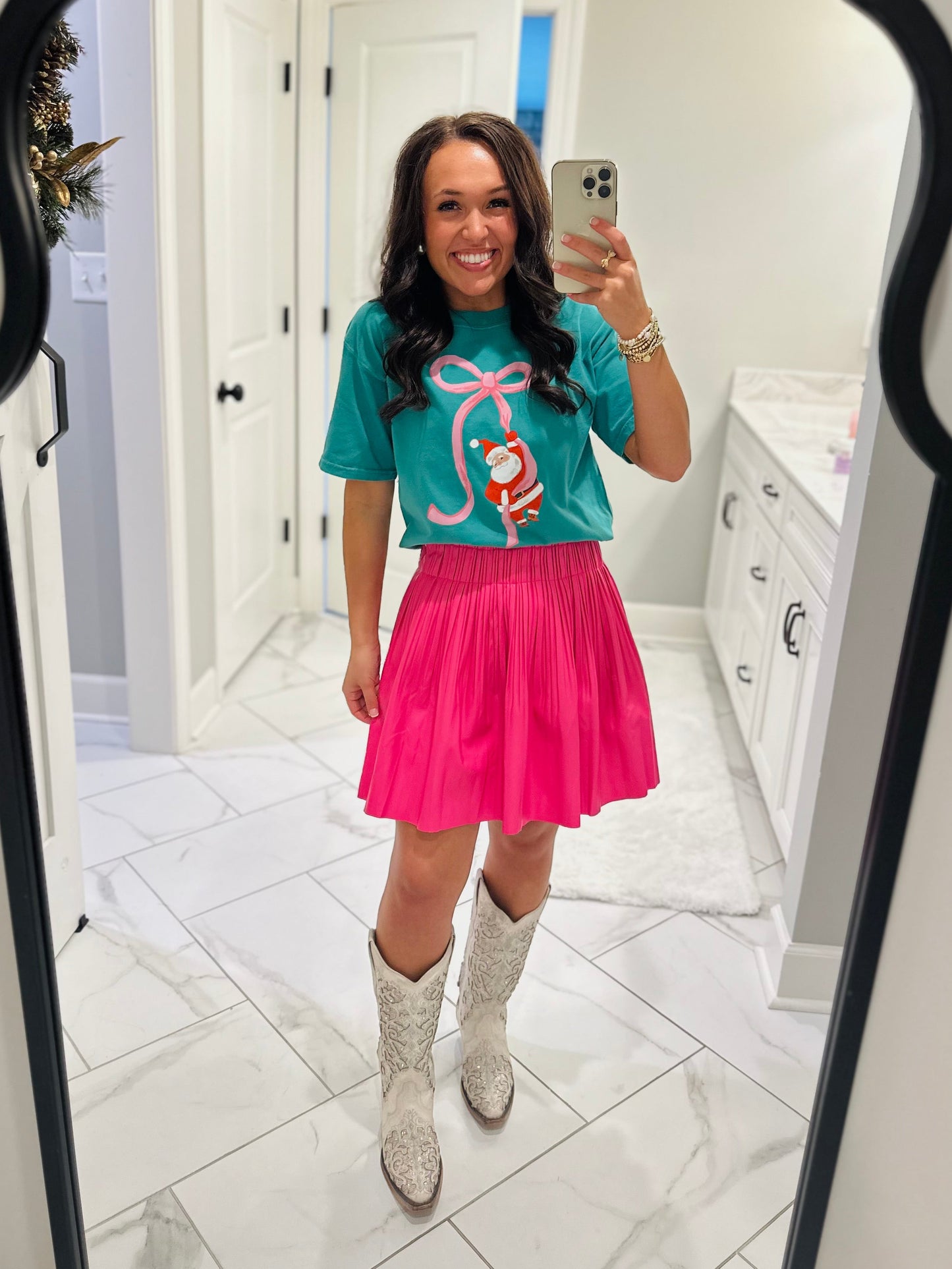 The Annie Hot Pink Leather Pleated Skirt