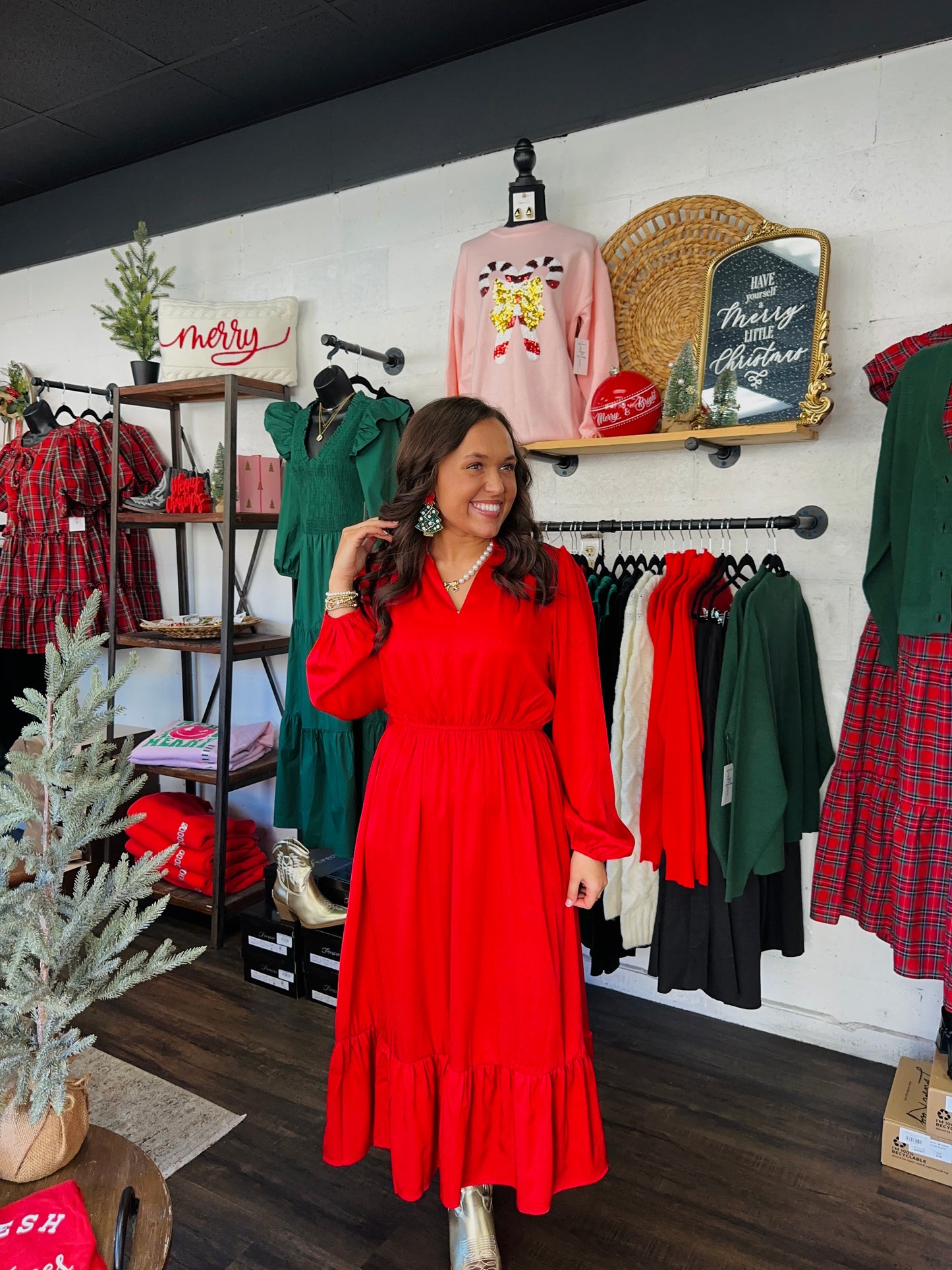 The Hayden Red Satin Midi Dress