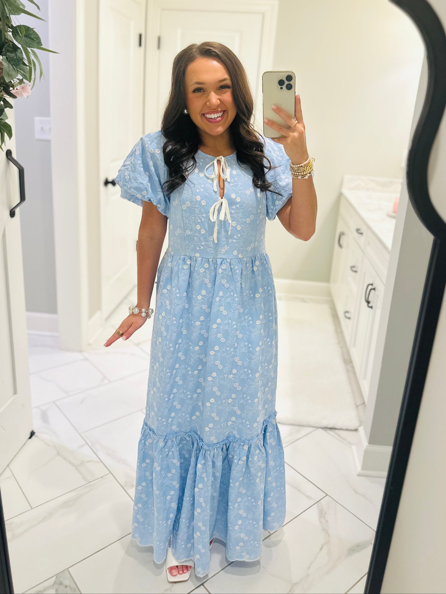 The April Blue Floral Embroidered Maxi Dress