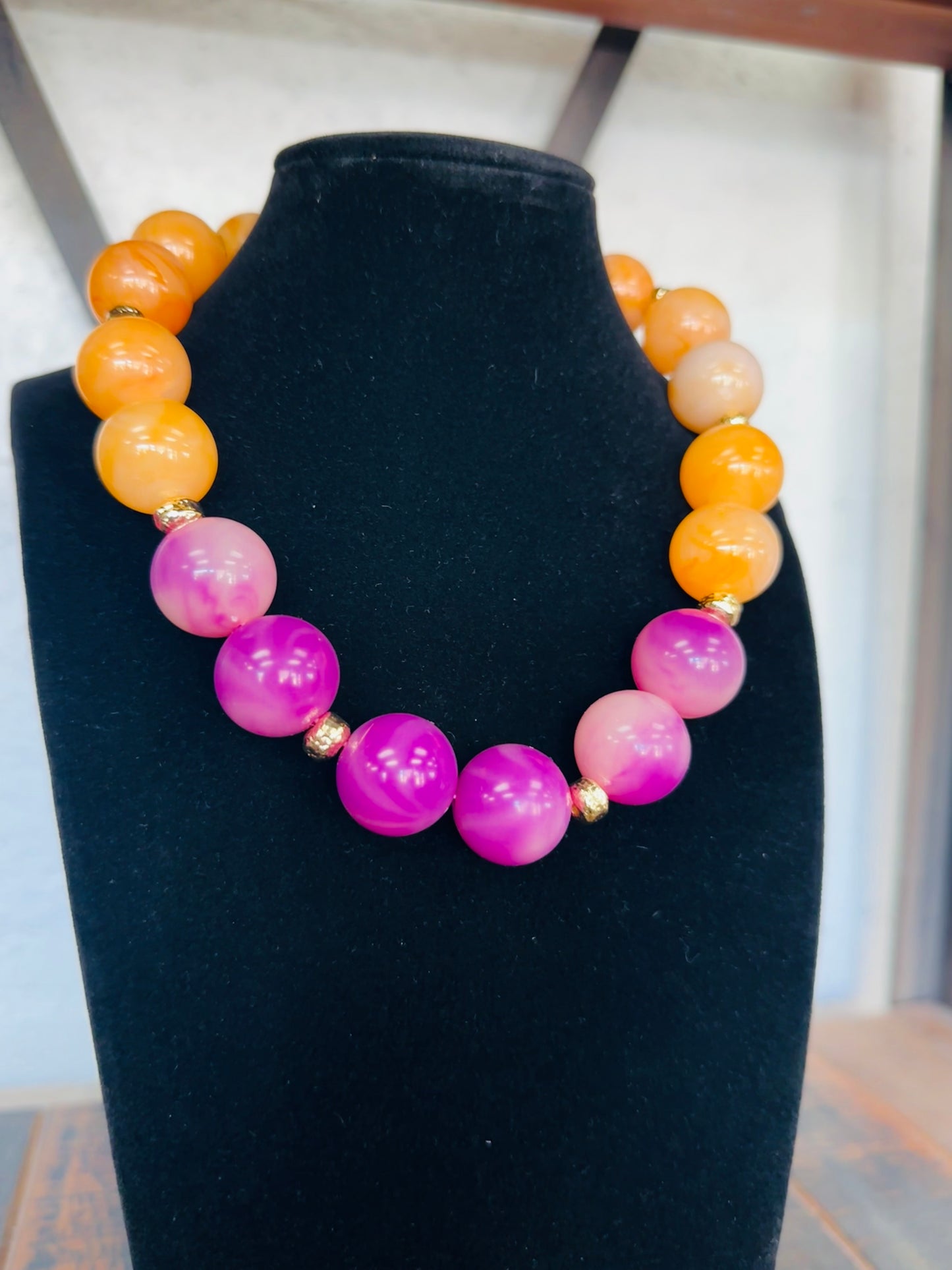Orange + Purple Acrylic Beaded Ball Necklace