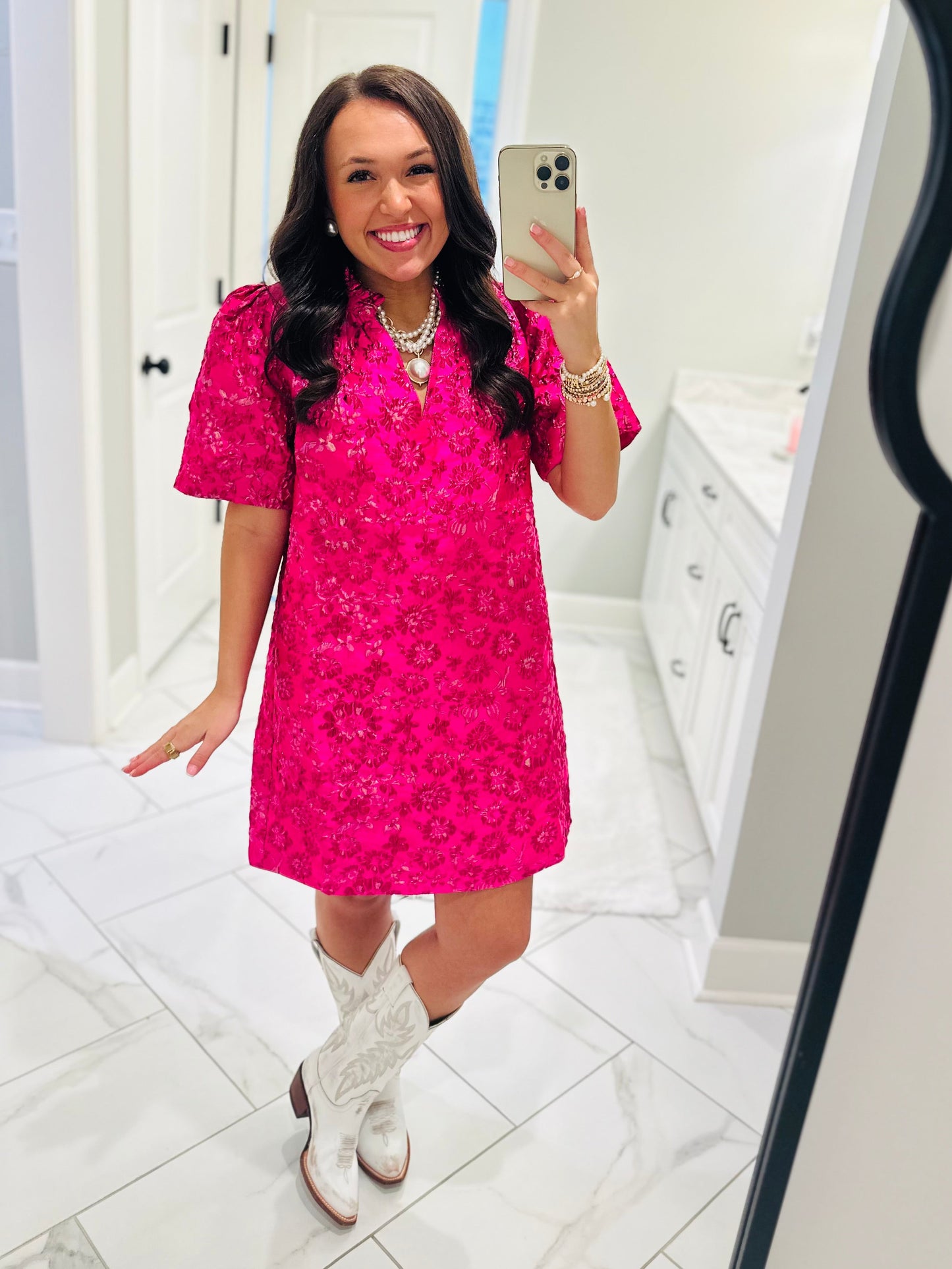 The Harrington Fuchsia Jacquard Shift Dress