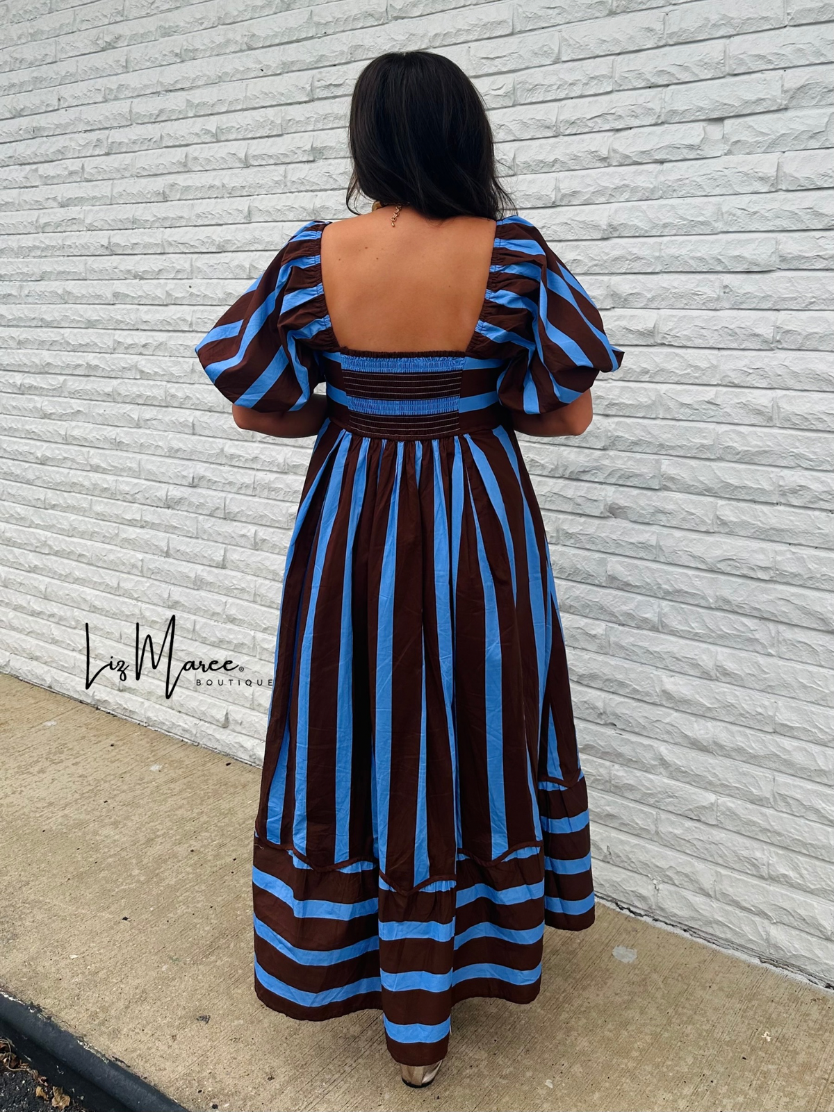 The Reagan Brown Striped Midi Dress