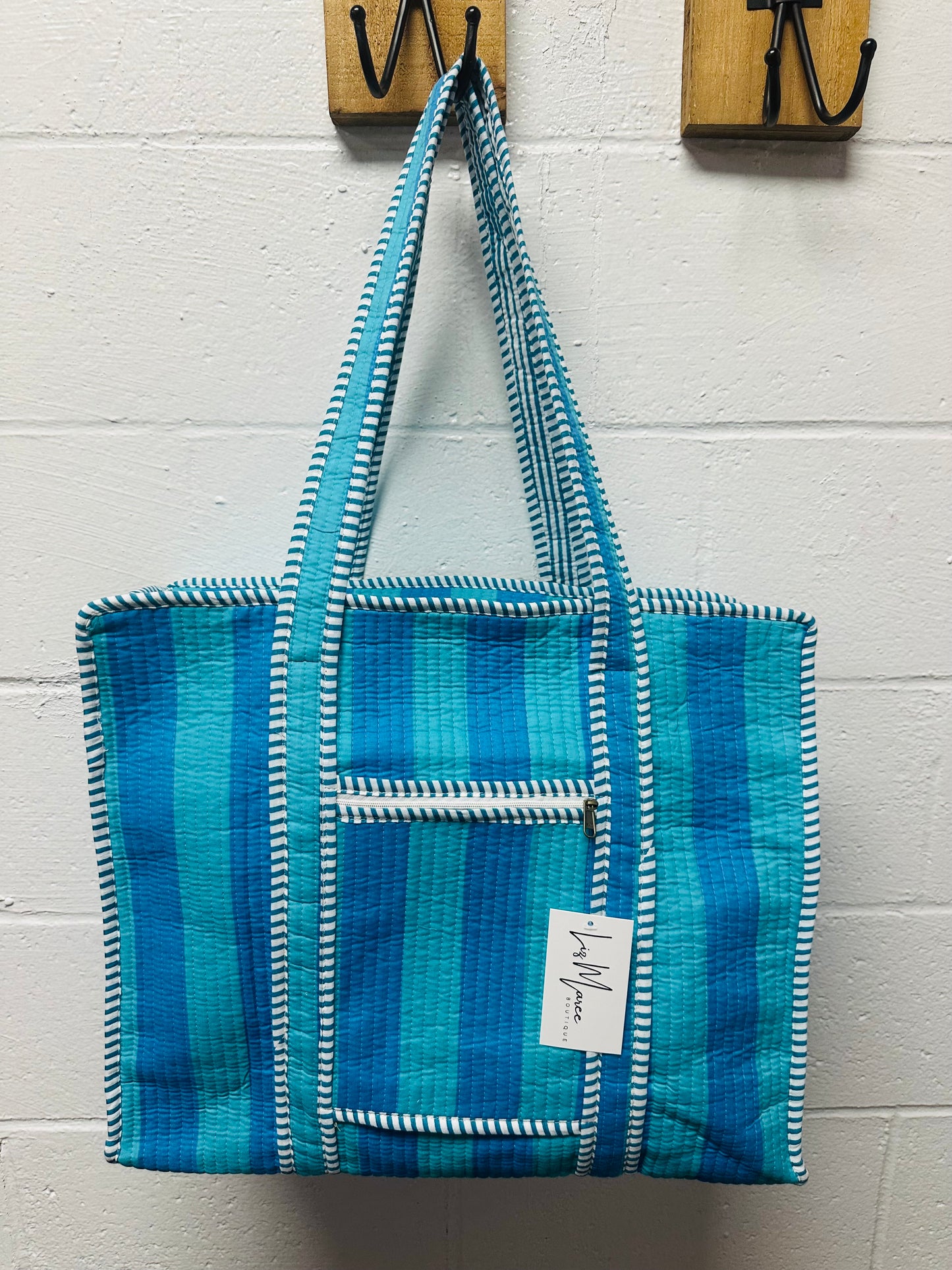 The Blue Oasis Striped Quilted Tote Bag