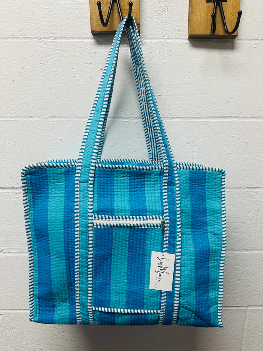 The Blue Oasis Striped Quilted Tote Bag