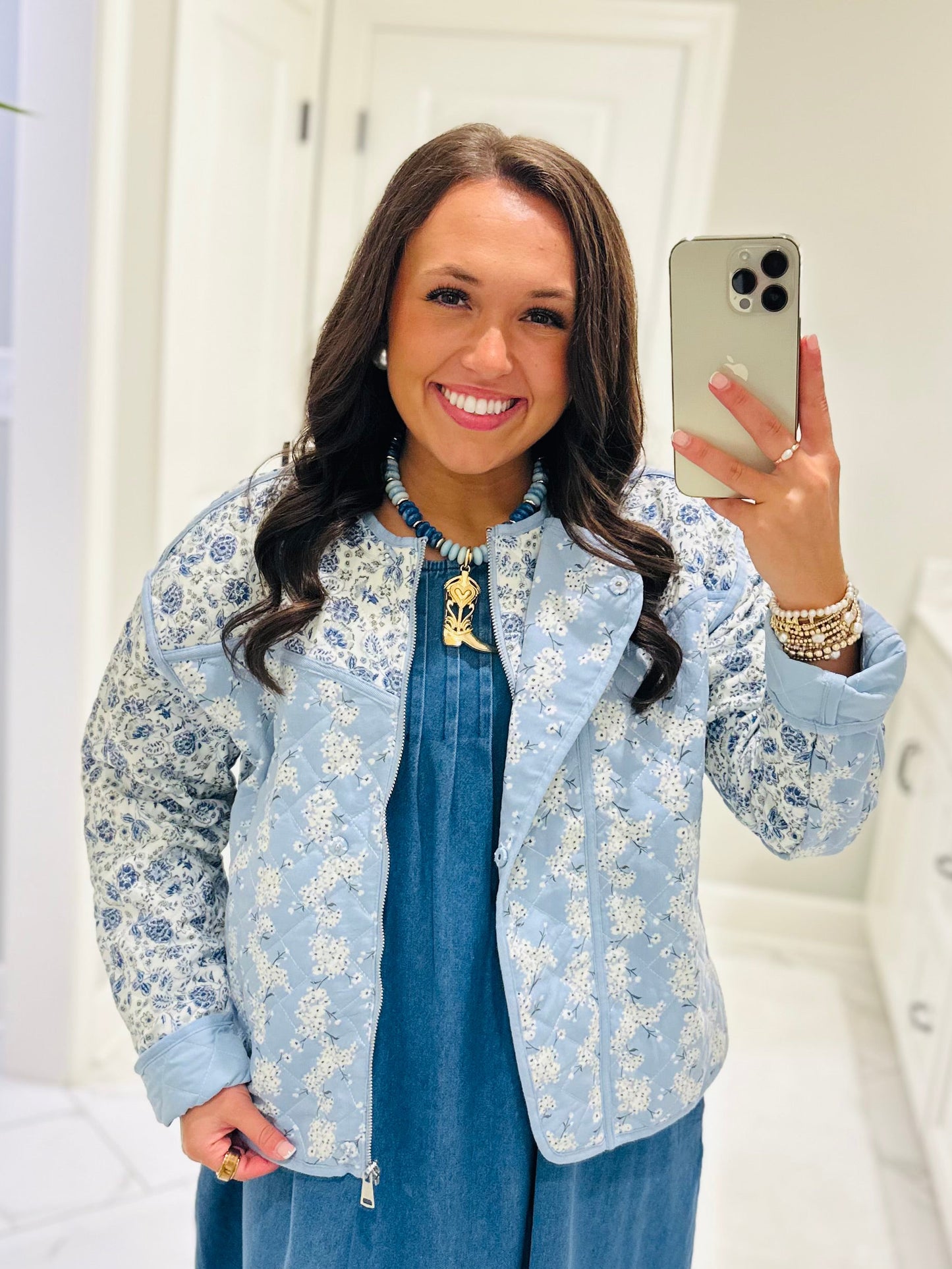 The Amelia Blue Floral Quilted Jacket