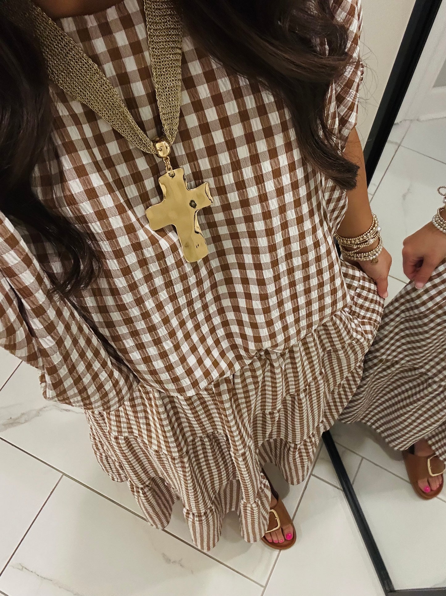 The Kinsley Brown Gingham Top + Skirt Set