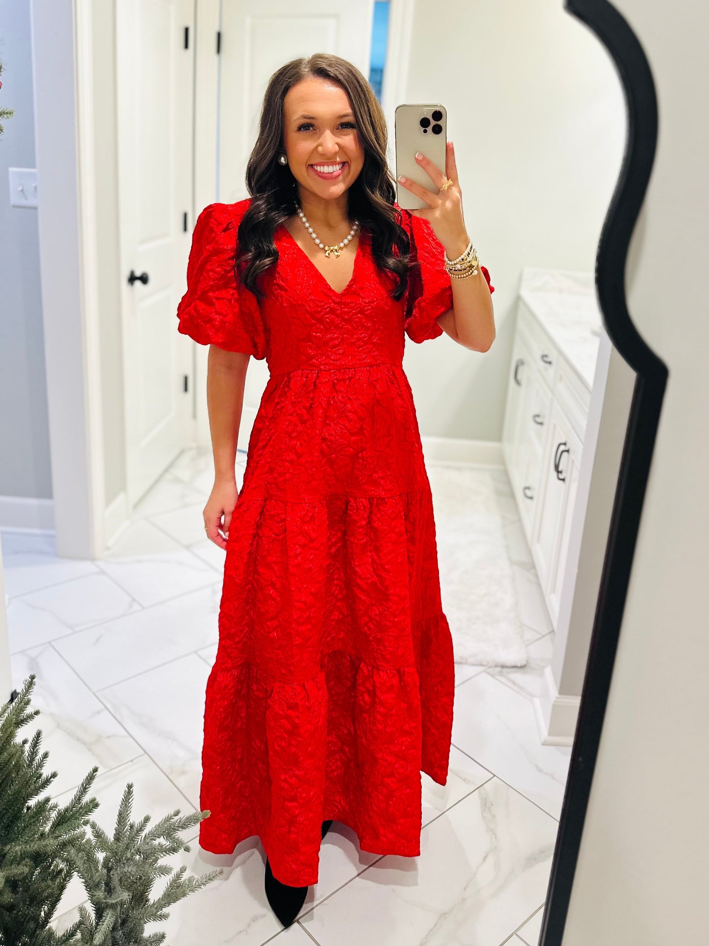 The Aria Red Jacquard Maxi Dress