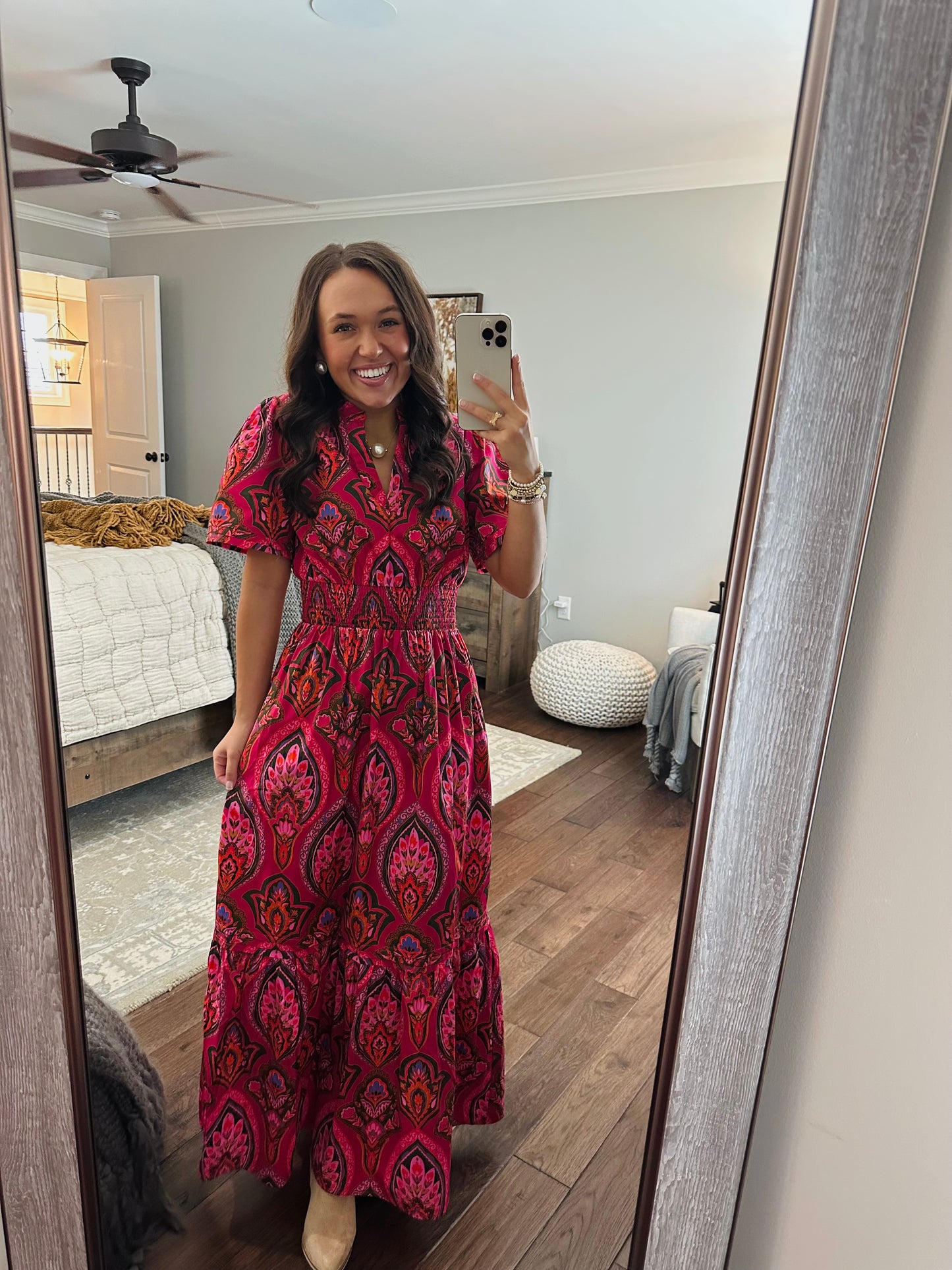 The Azura Berry Pink Floral Poplin Maxi Dress