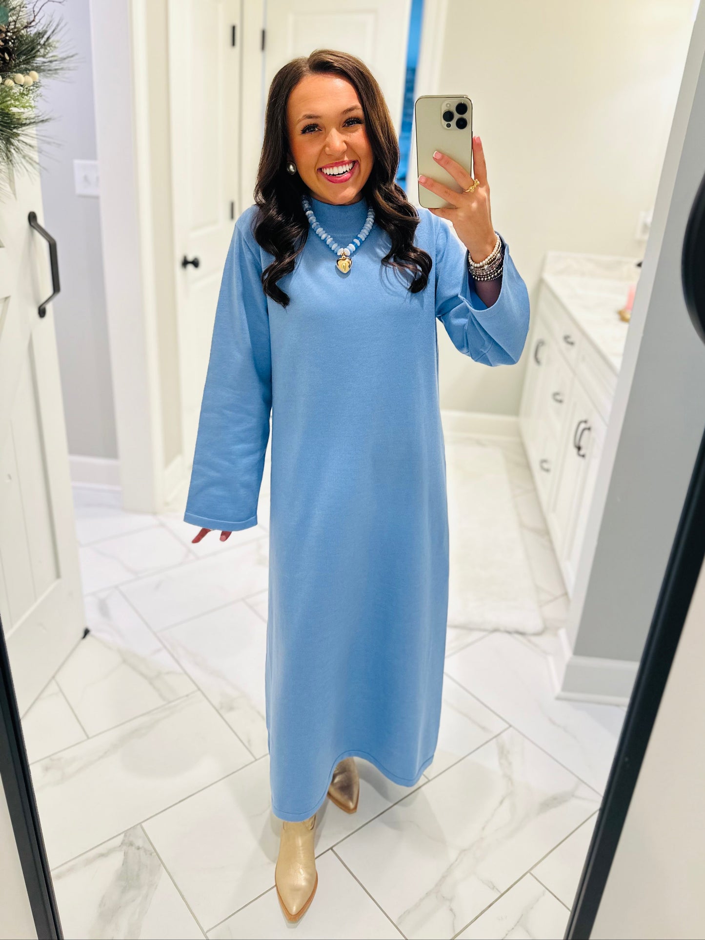 sweater midi dress QQAMB Dresses for Women Turtleneck Knitted Solid Color Thick Lapel Pullover Set Navy 2XL featuring chunky ribbed texture and tie waist with pockets Laura Sweater Midi Dress White