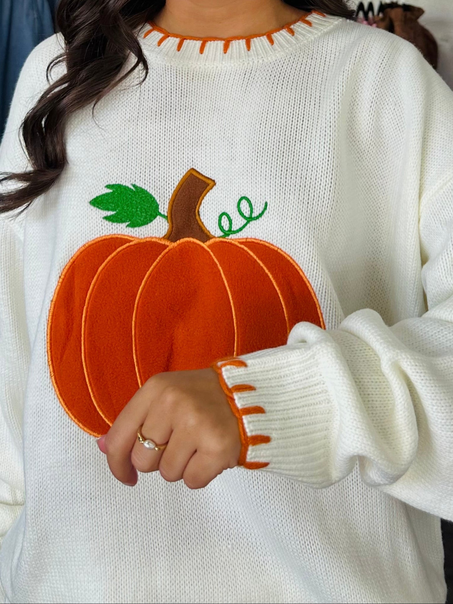 The Hello Pumpkin Embroidered Sweater