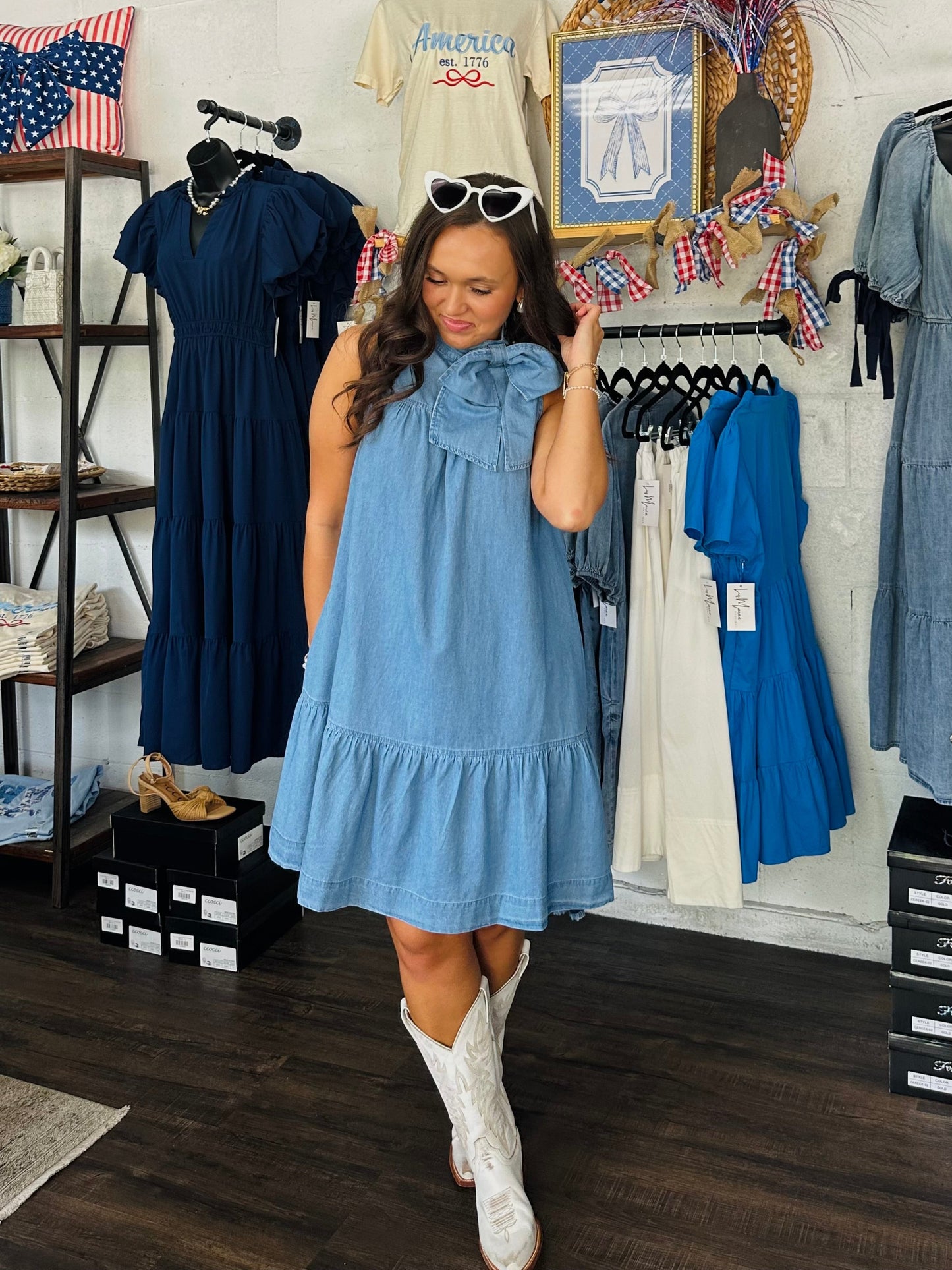 The Skylah Denim Bow Dress