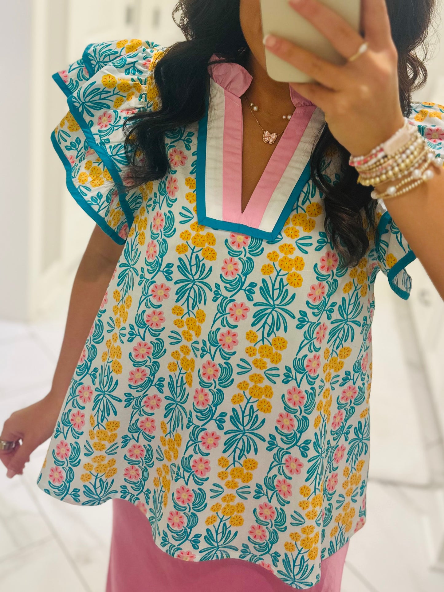 The Cora Blue + Pink Floral Top