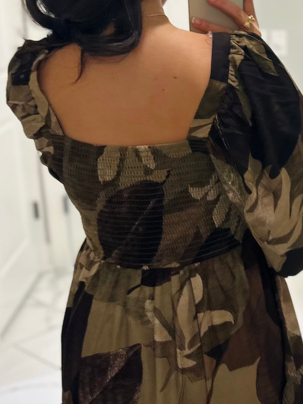 The Loretta Mocha Leaf Midi Dress