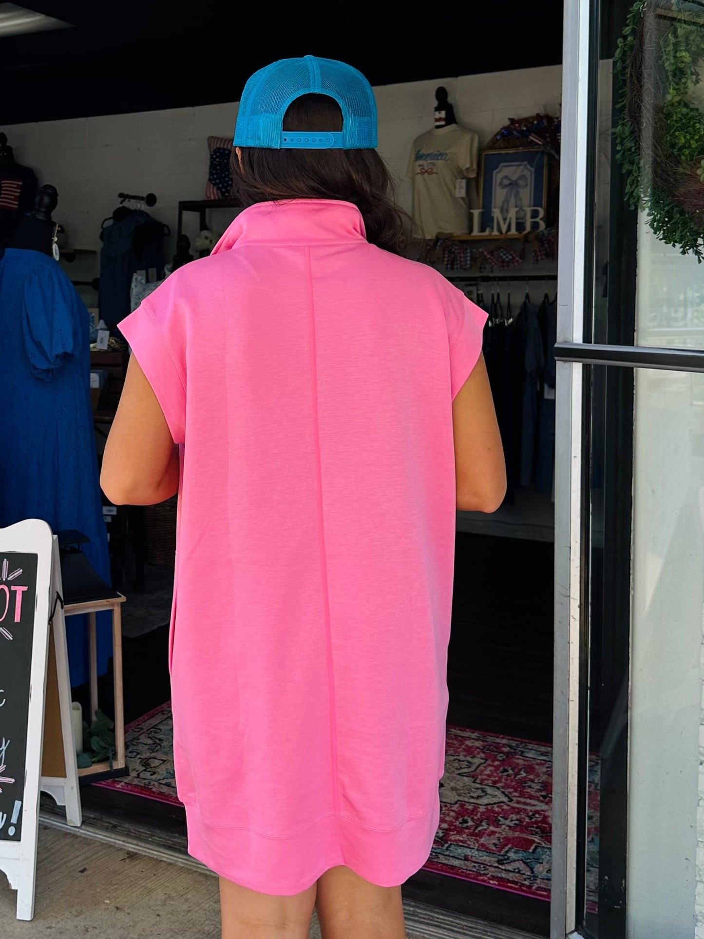 The Annie Bubblegum Pink Quarter Zip Dress
