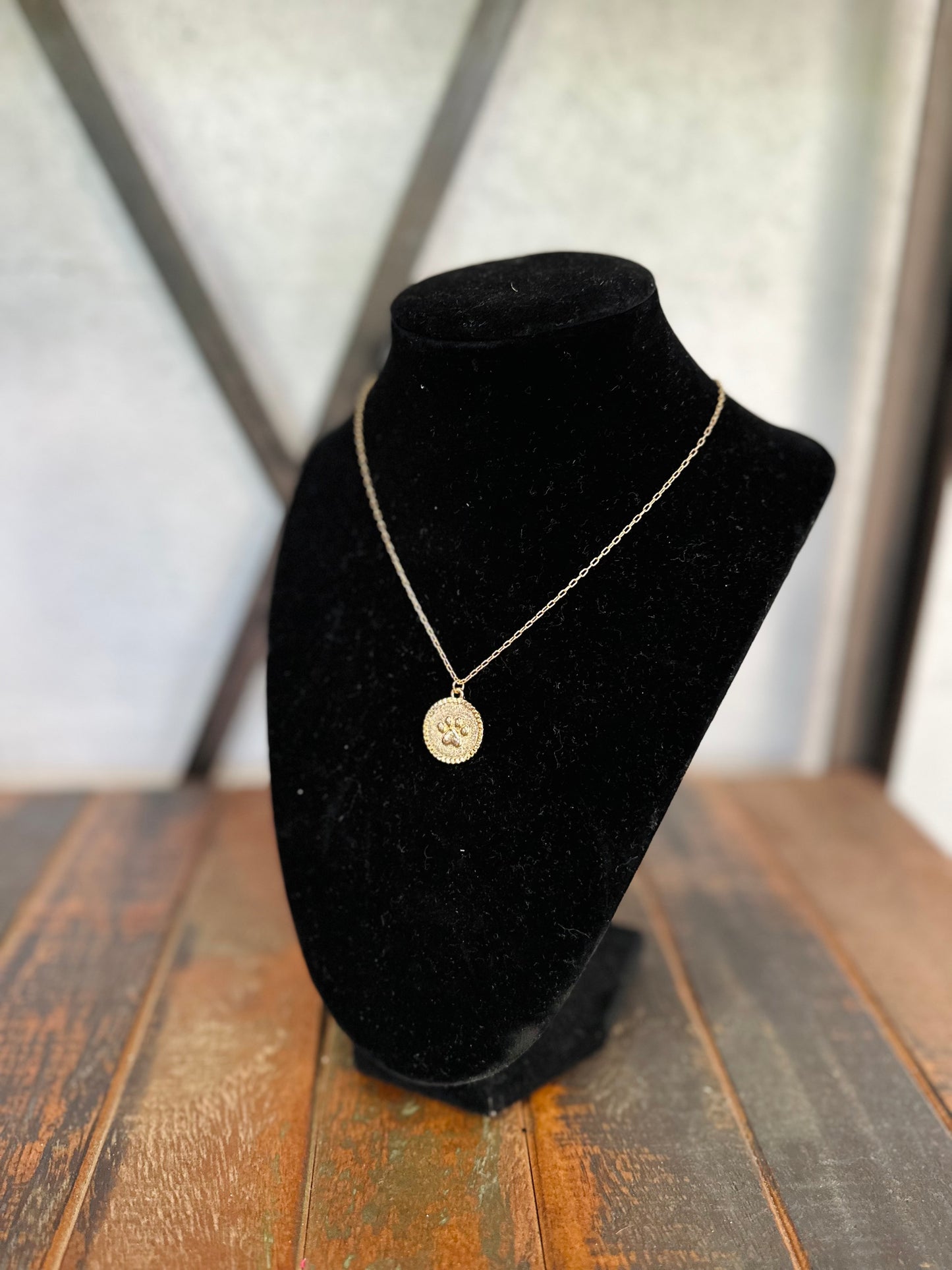 Gold Paw Print Medallion Necklace