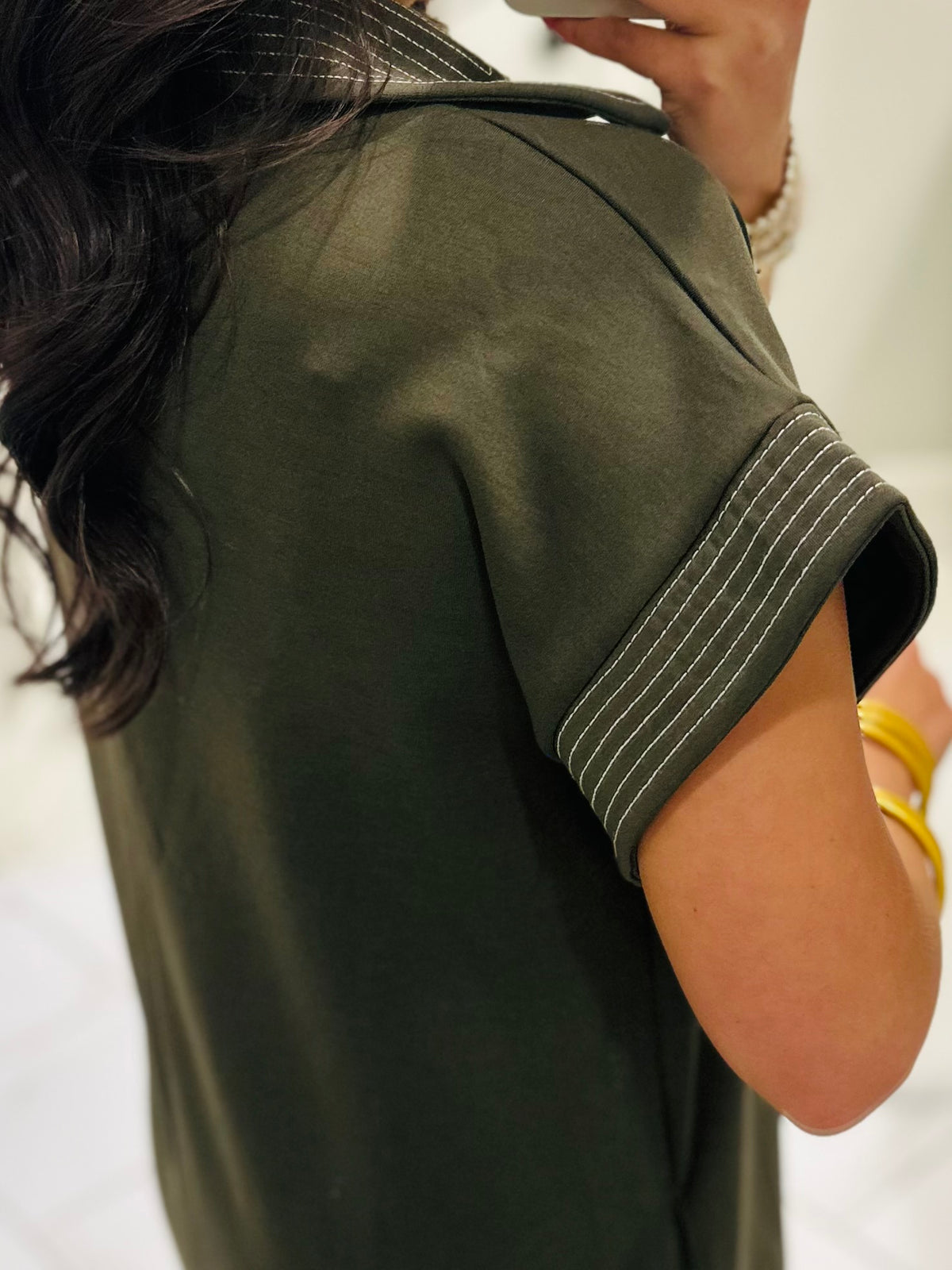 The Parker Olive Collared Stitch Midi Dress