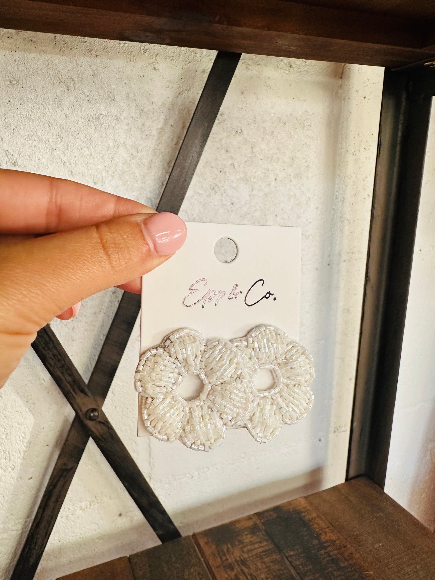 White Flower Bead Studs