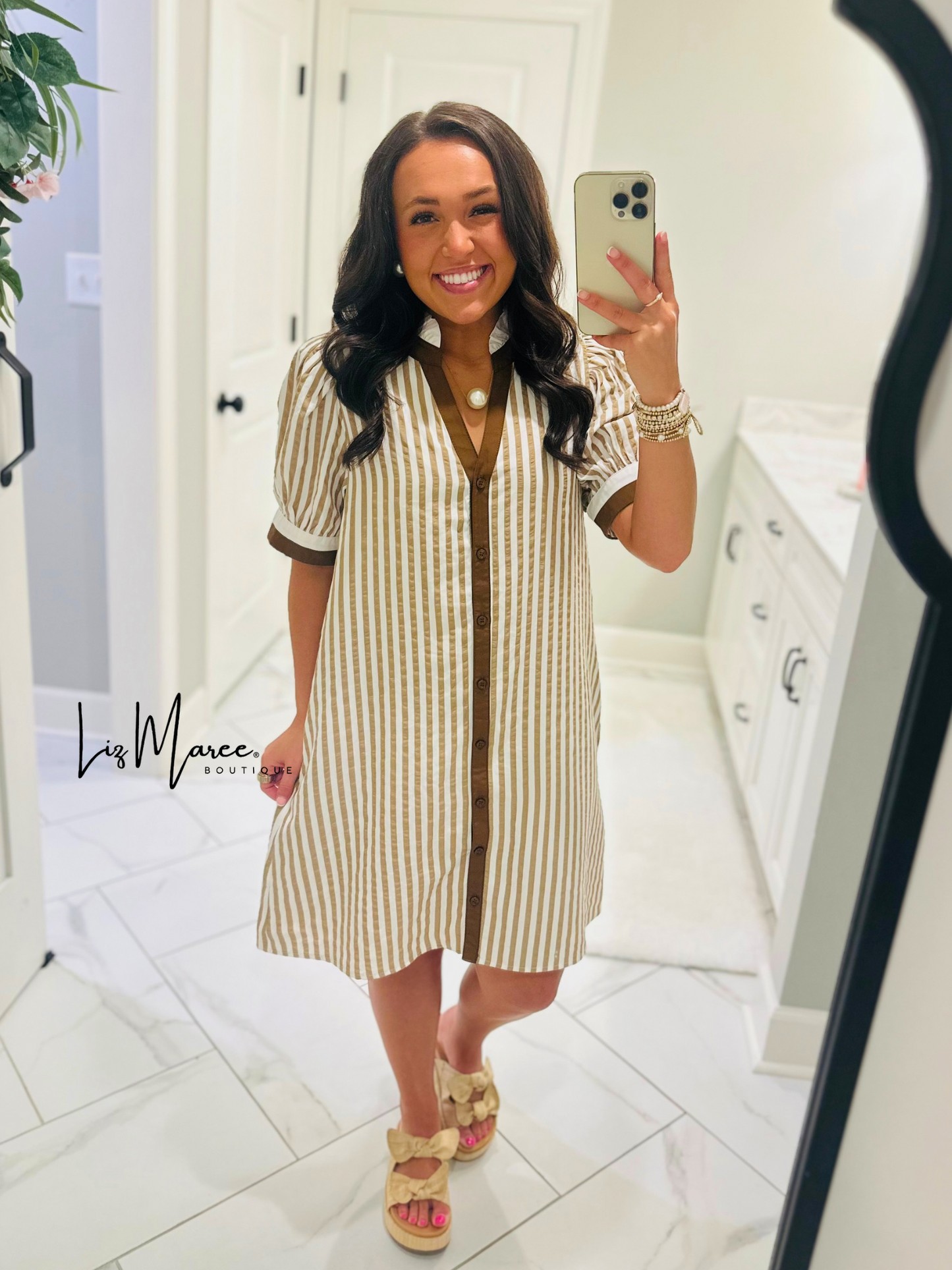 The Teagan Taupe Striped Dress
