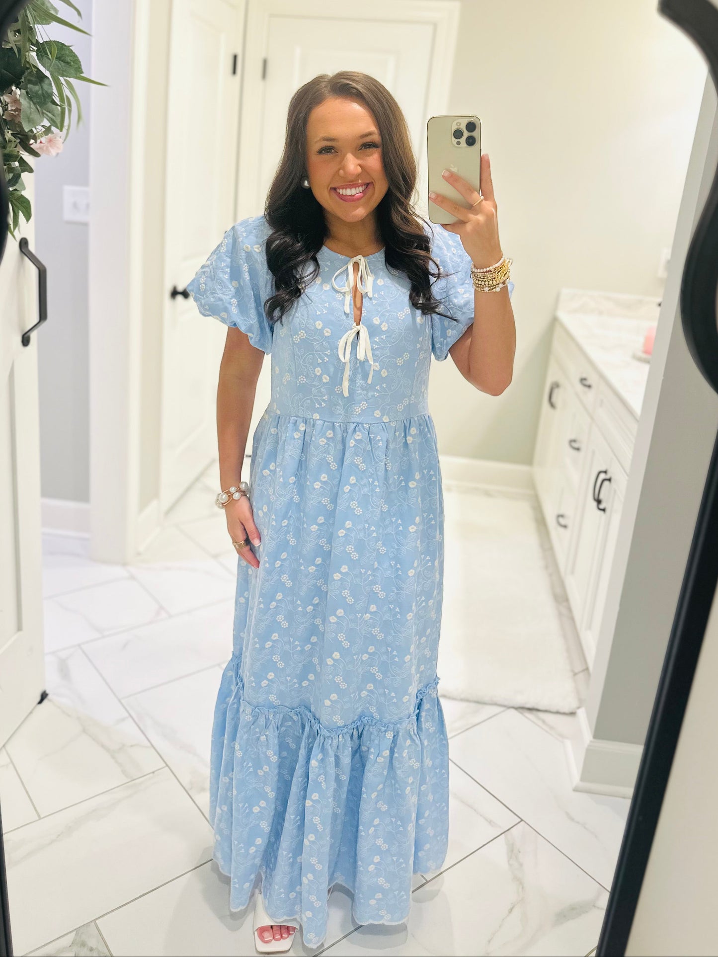 The April Blue Floral Embroidered Maxi Dress