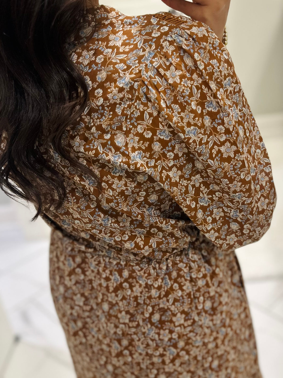 The Ramsey Brown Ditsy Floral Midi Dress
