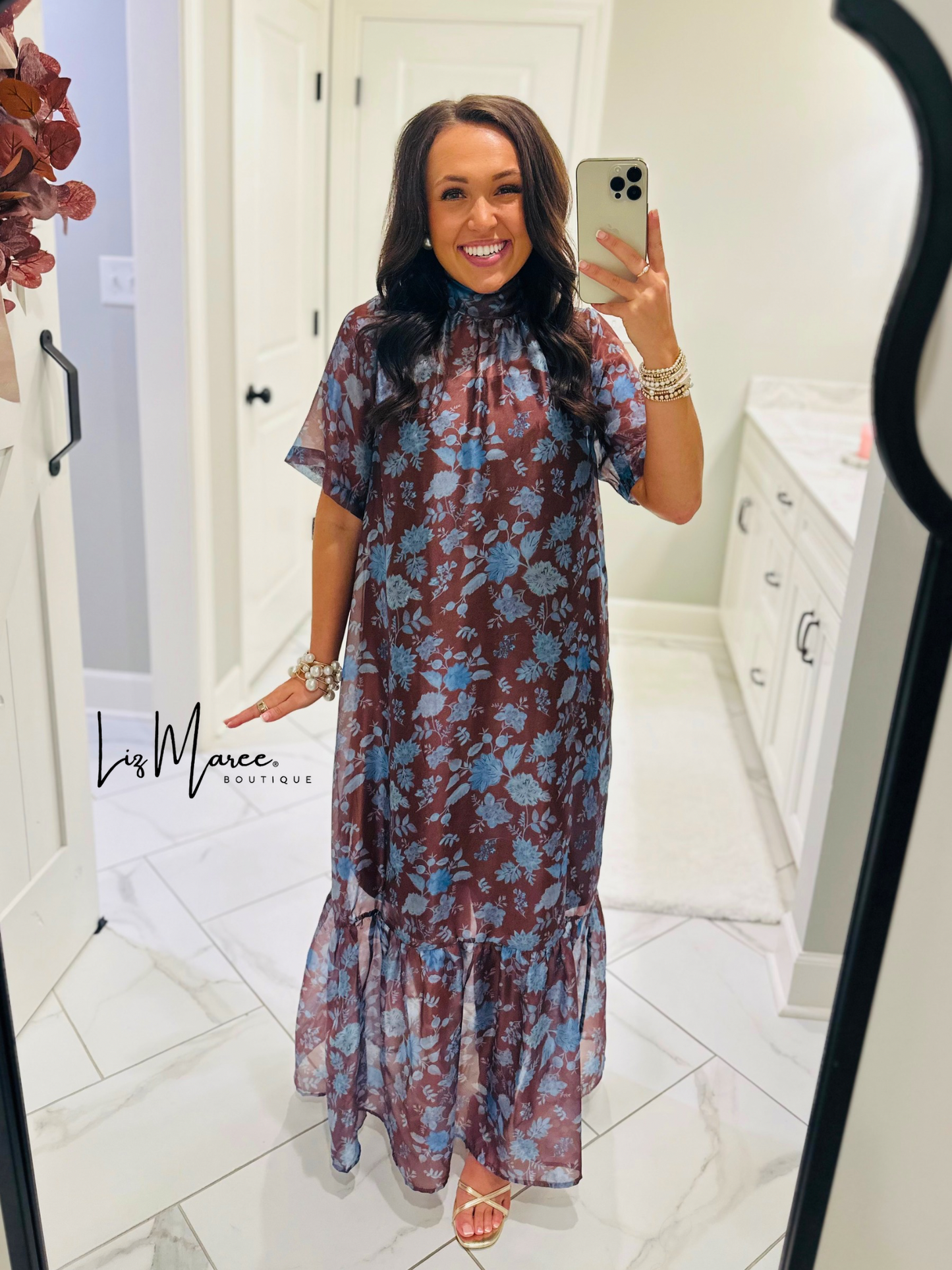 The Emersyn Brown Floral Organza Midi Dress