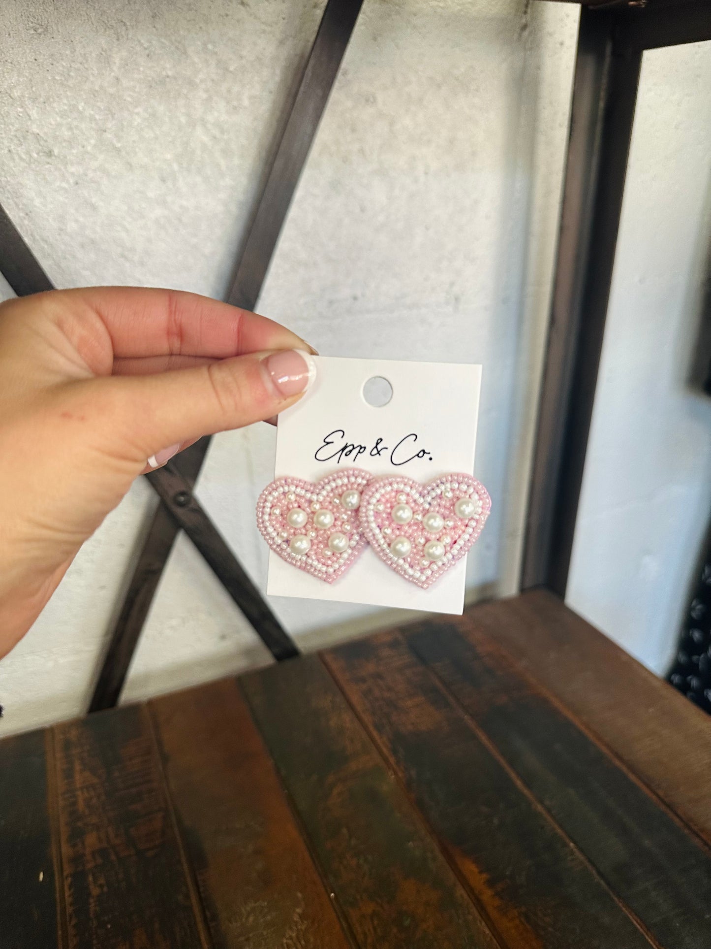 Pearl & Pink Heart Studs