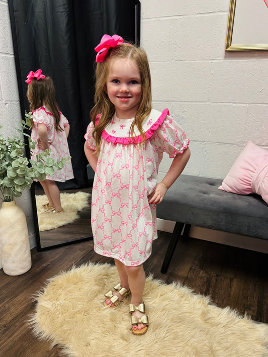The Pink Bow Embroidered Dress - Toddler