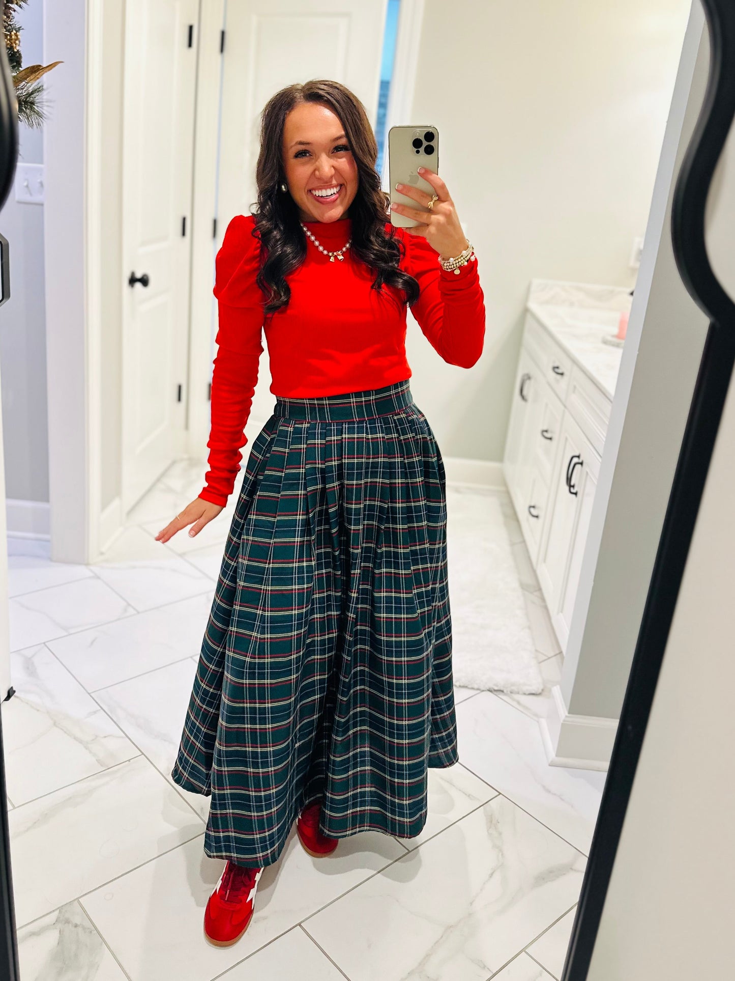 The Tinsley Green Plaid Midi Skirt