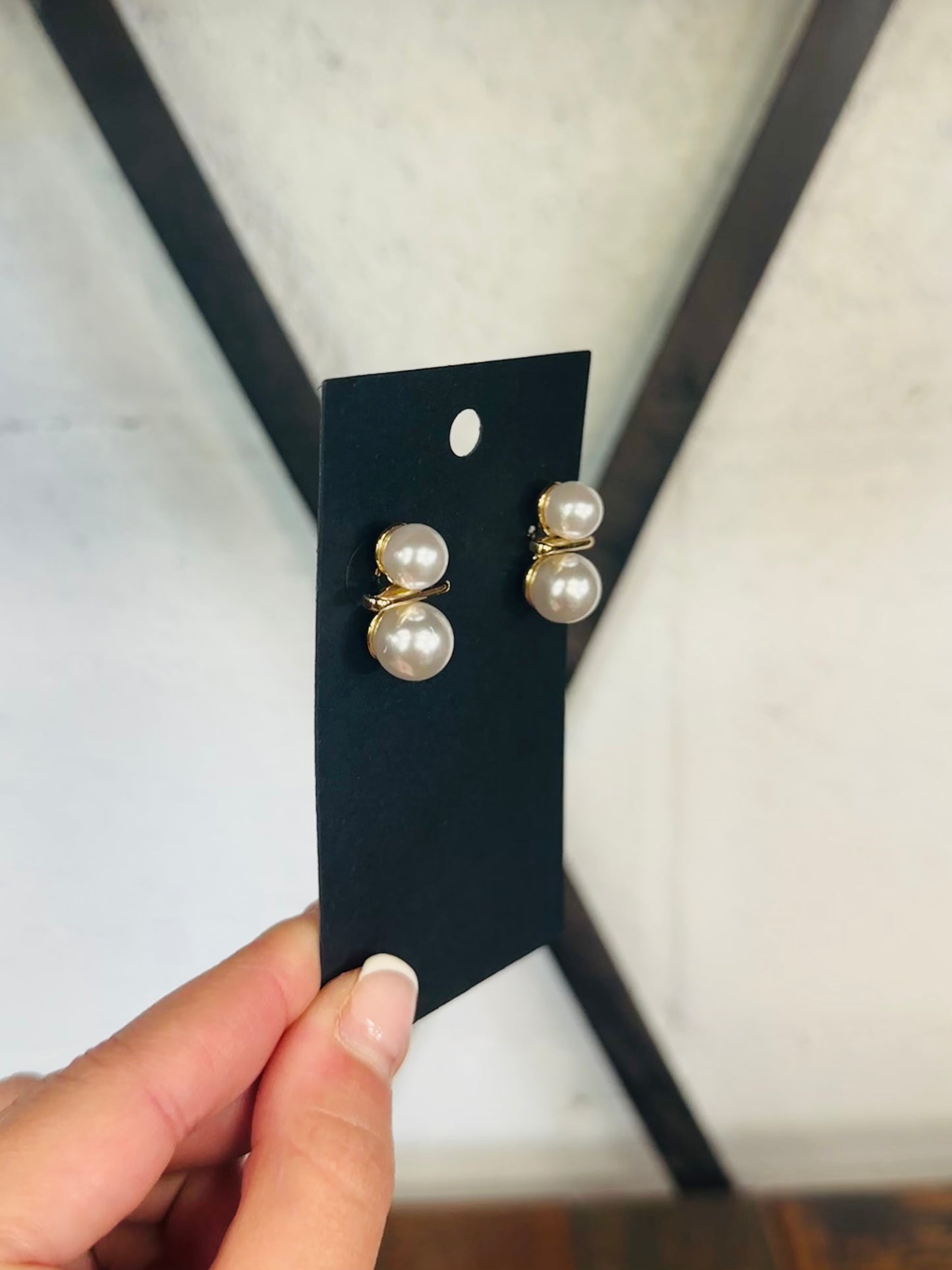 Gold Double Pearl Stud Earring