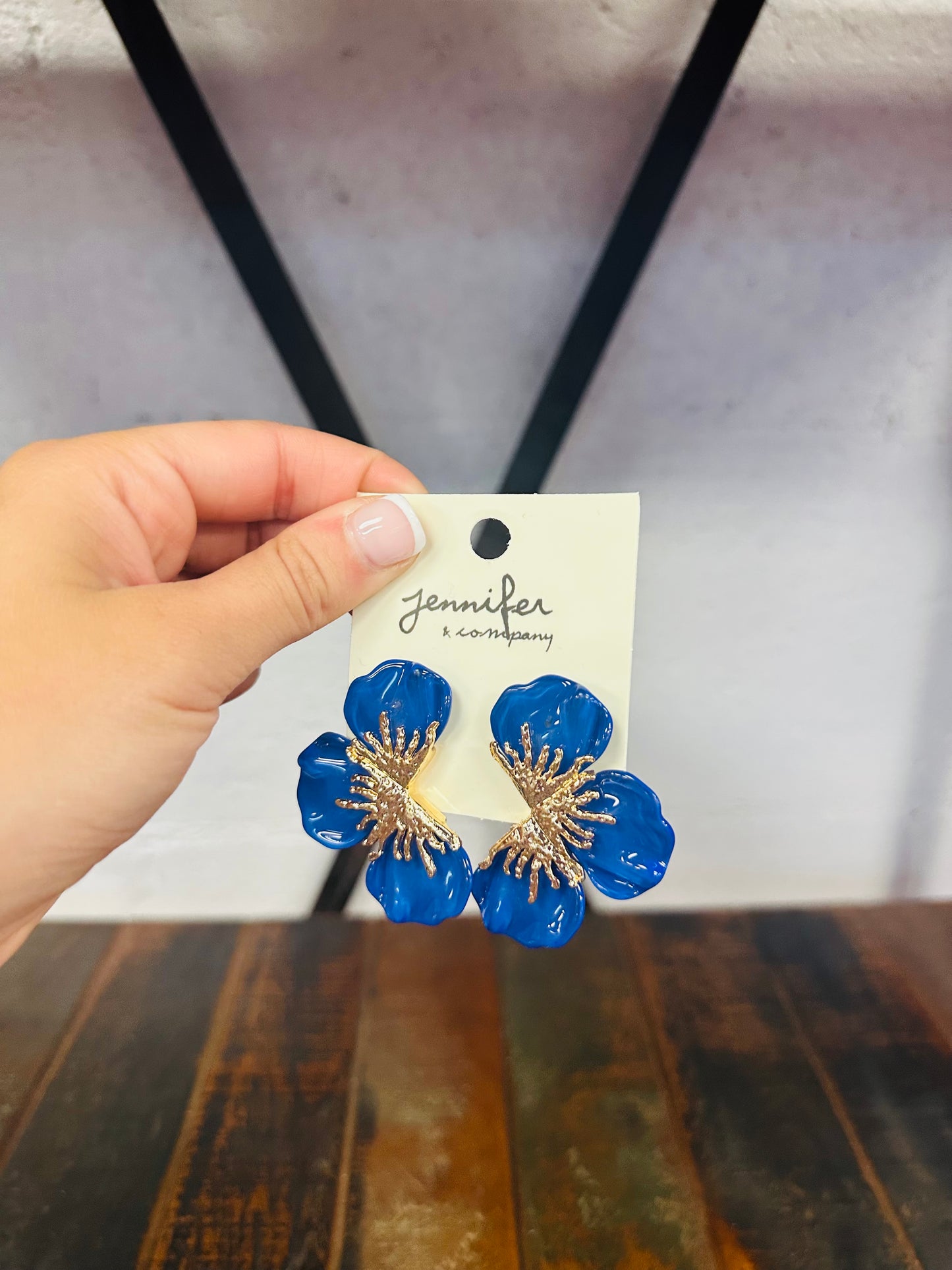 Flower Statement Earring - Royal Blue