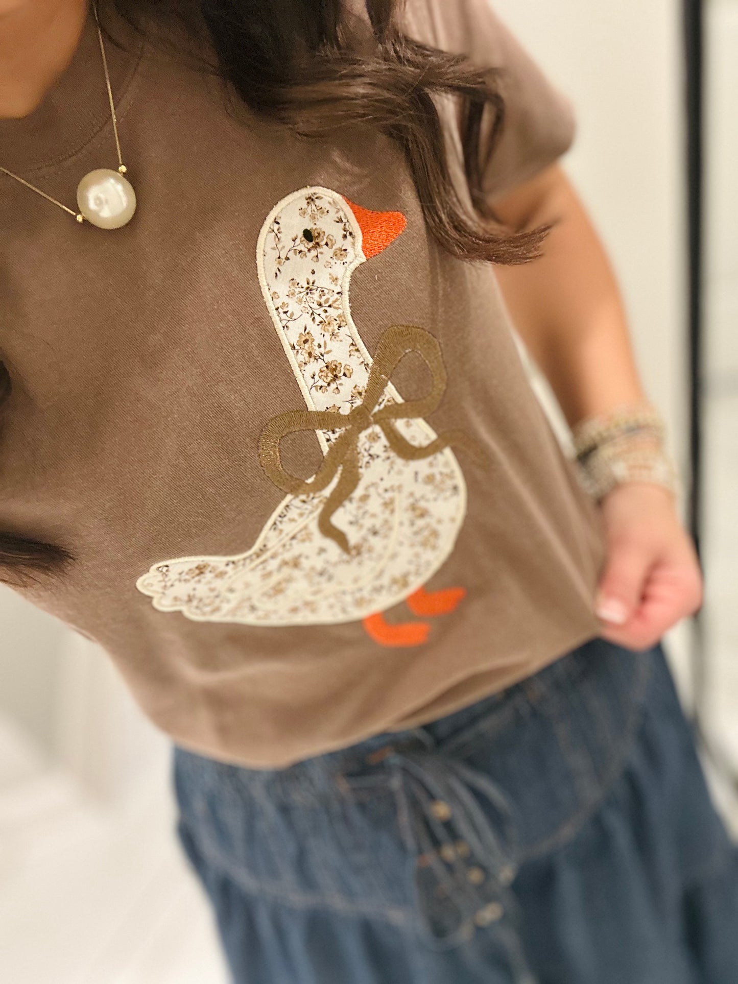 The Brown Coquette Preppy Goose Embroidered Tee