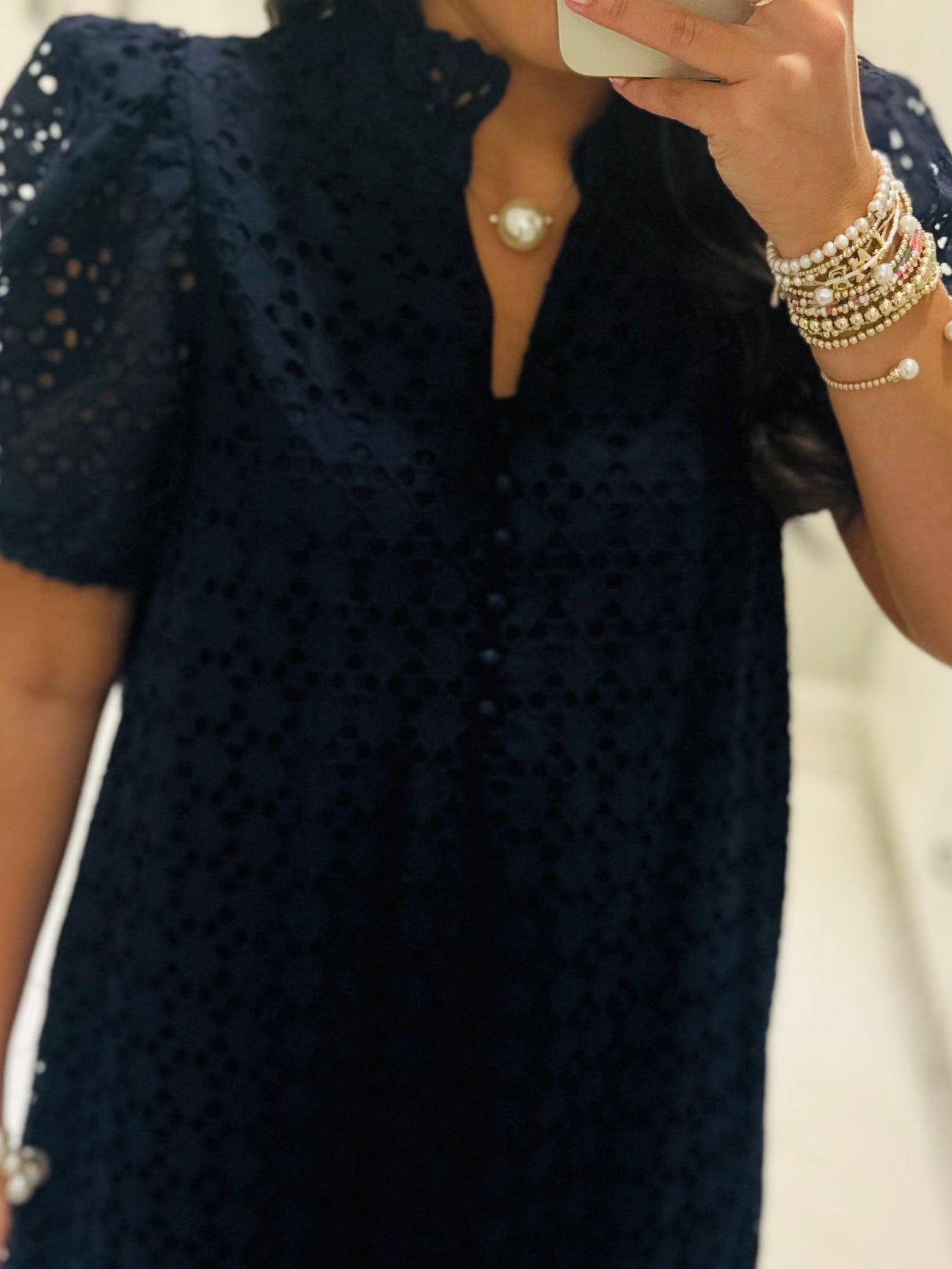 The Liz Navy Eyelet Midi Dress