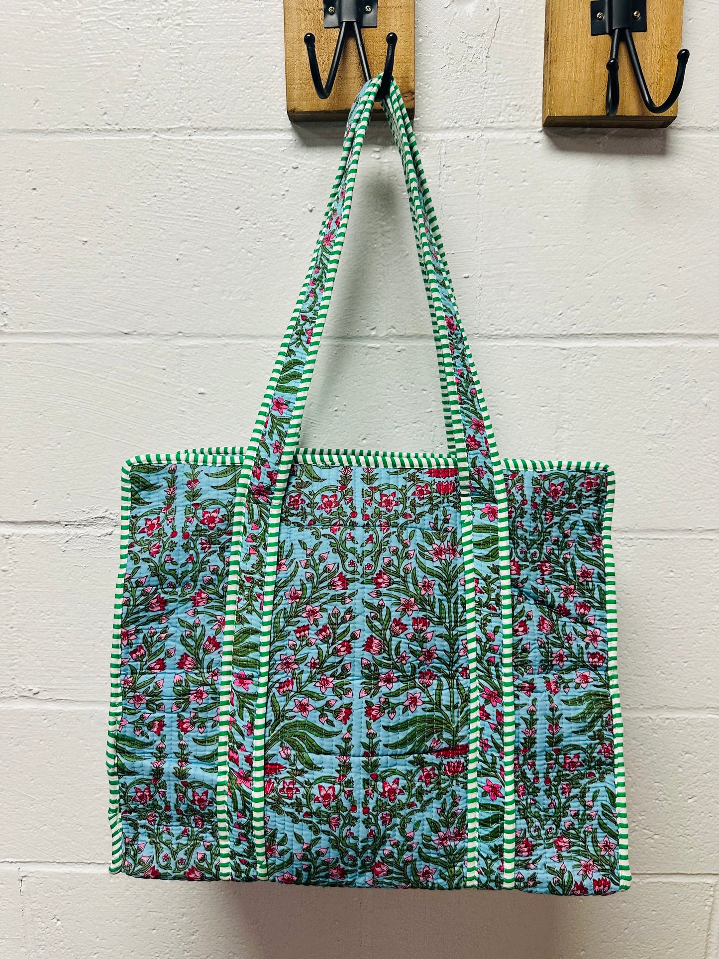 The Blue & Green Floral Quilted Tote Bag
