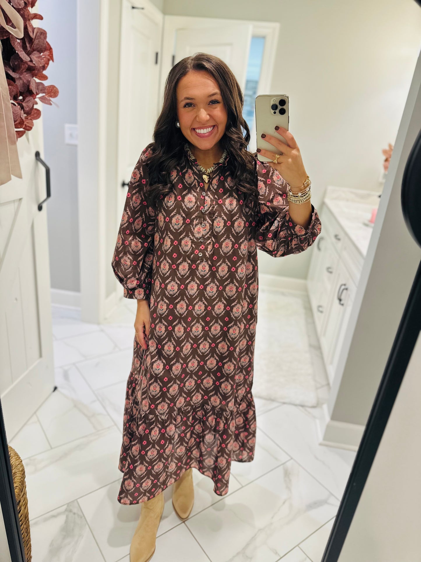 The Lila Maree Brown Floral Maxi Dress