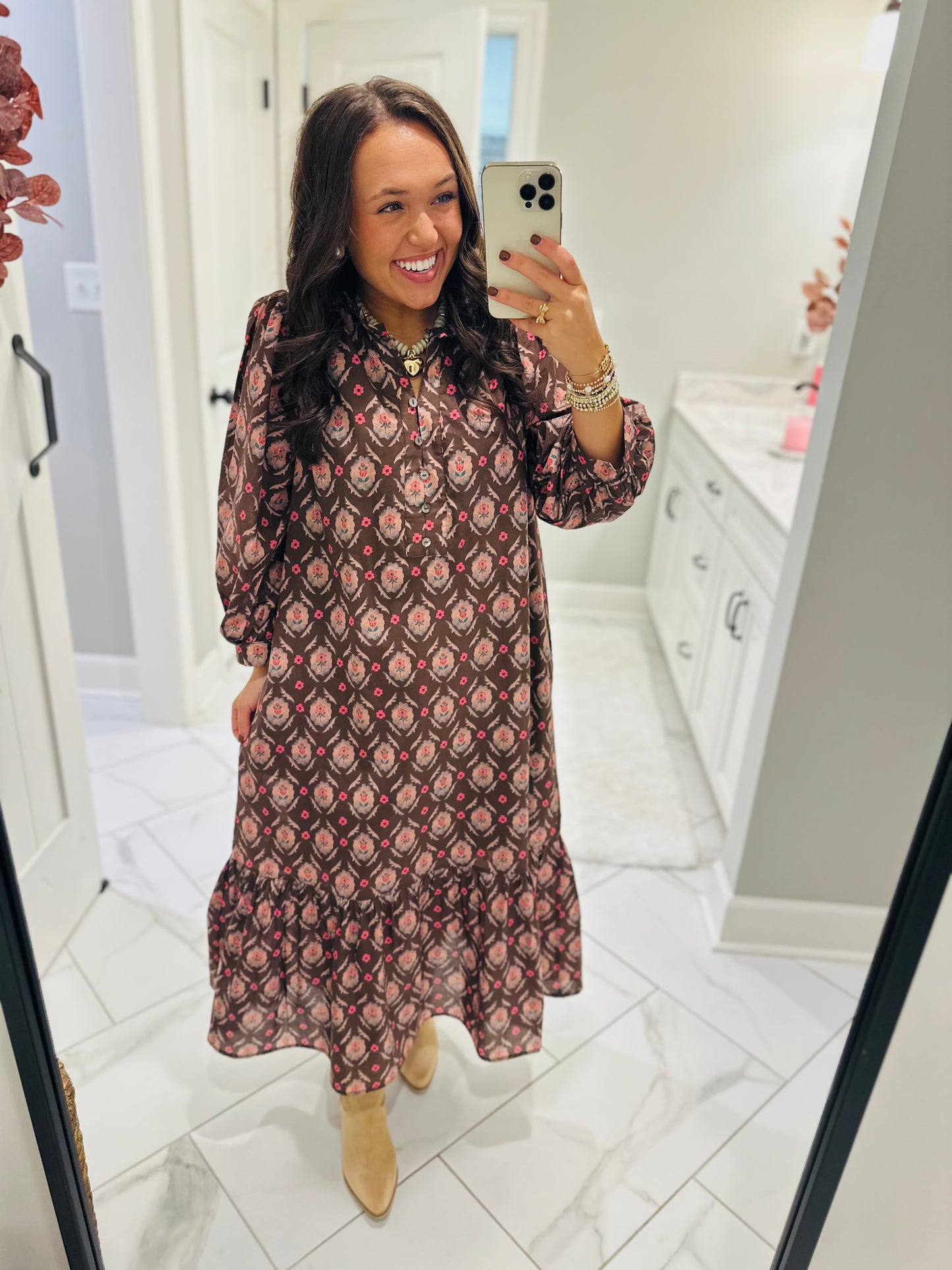 The Lila Maree Brown Floral Maxi Dress