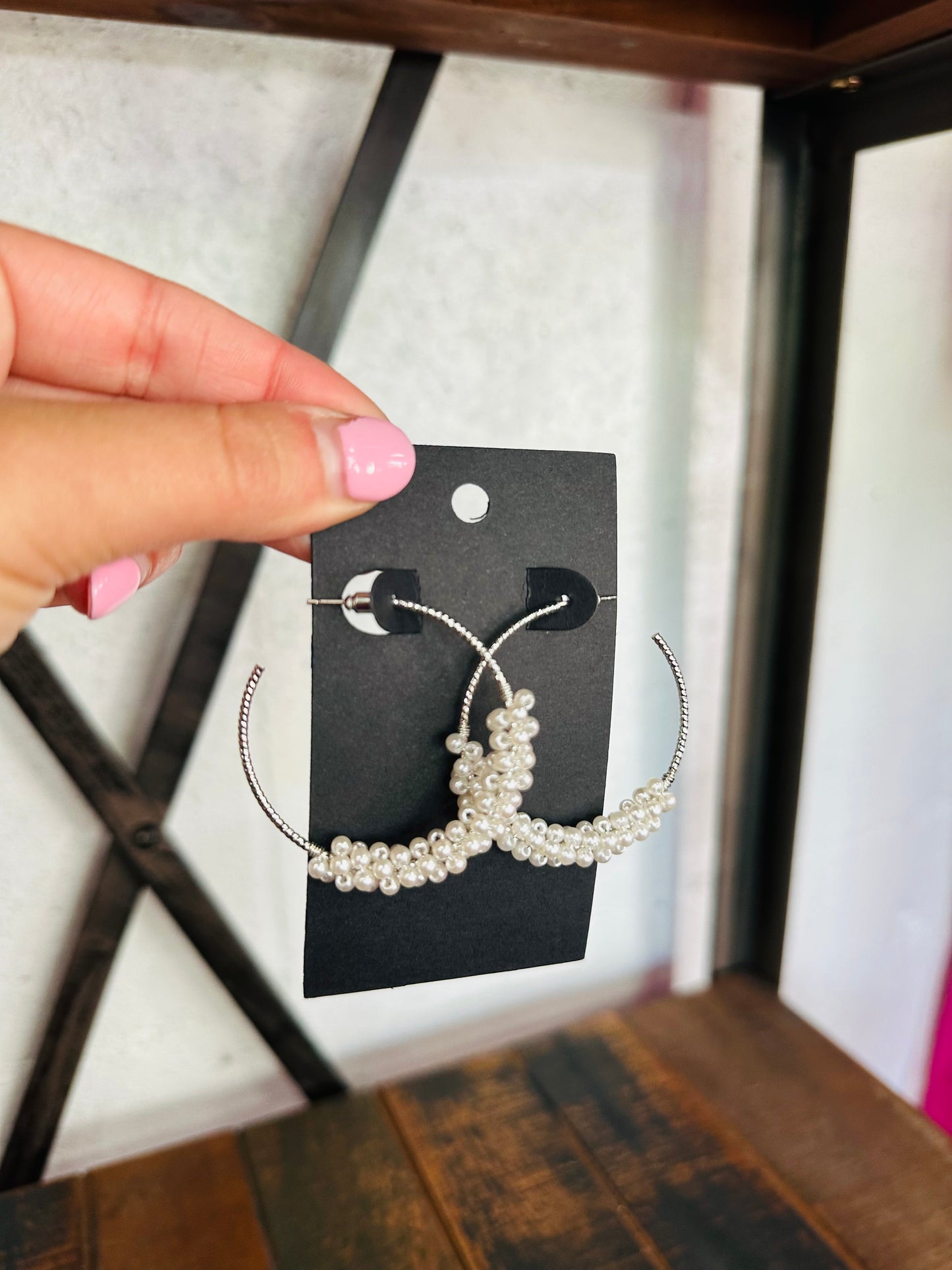 Silver Pearl Cluster Hoop Earrings