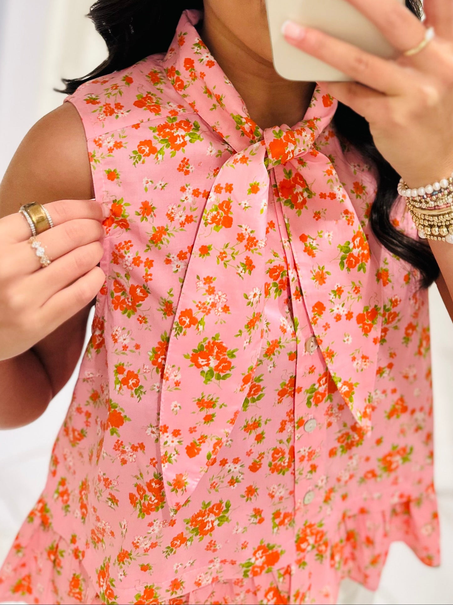 The Jane Pink Floral Bow Top