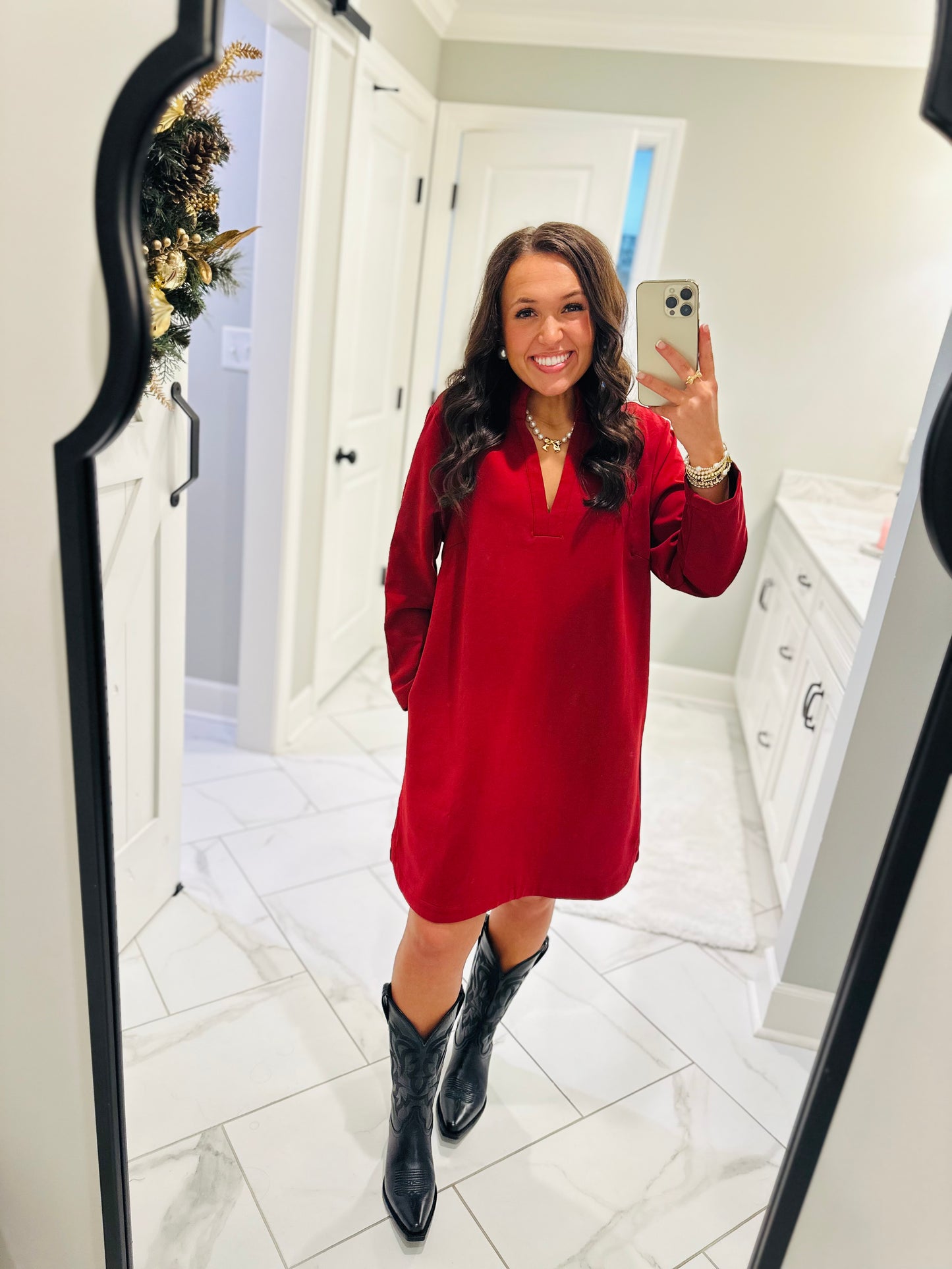 The Nicole Red Long Sleeve Dress