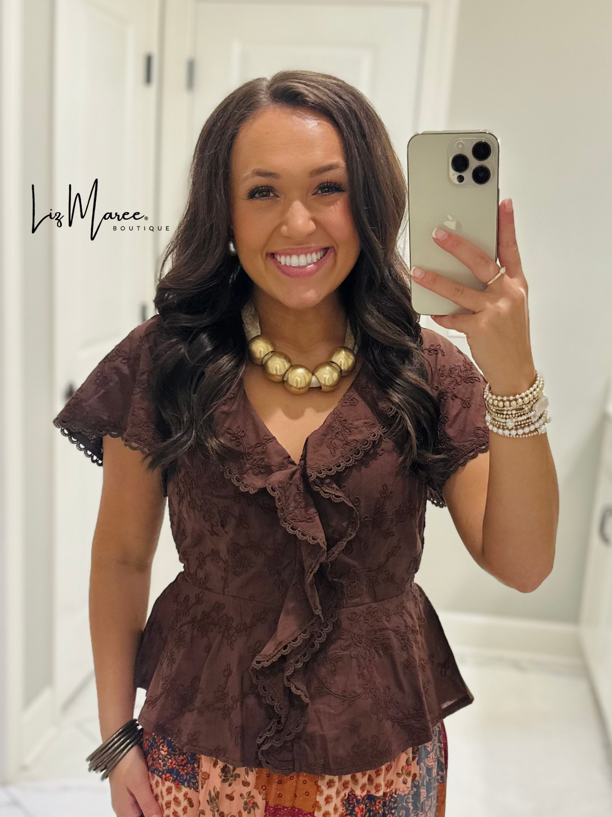 The Lillian Brown Embroidered Floral Peplum Top
