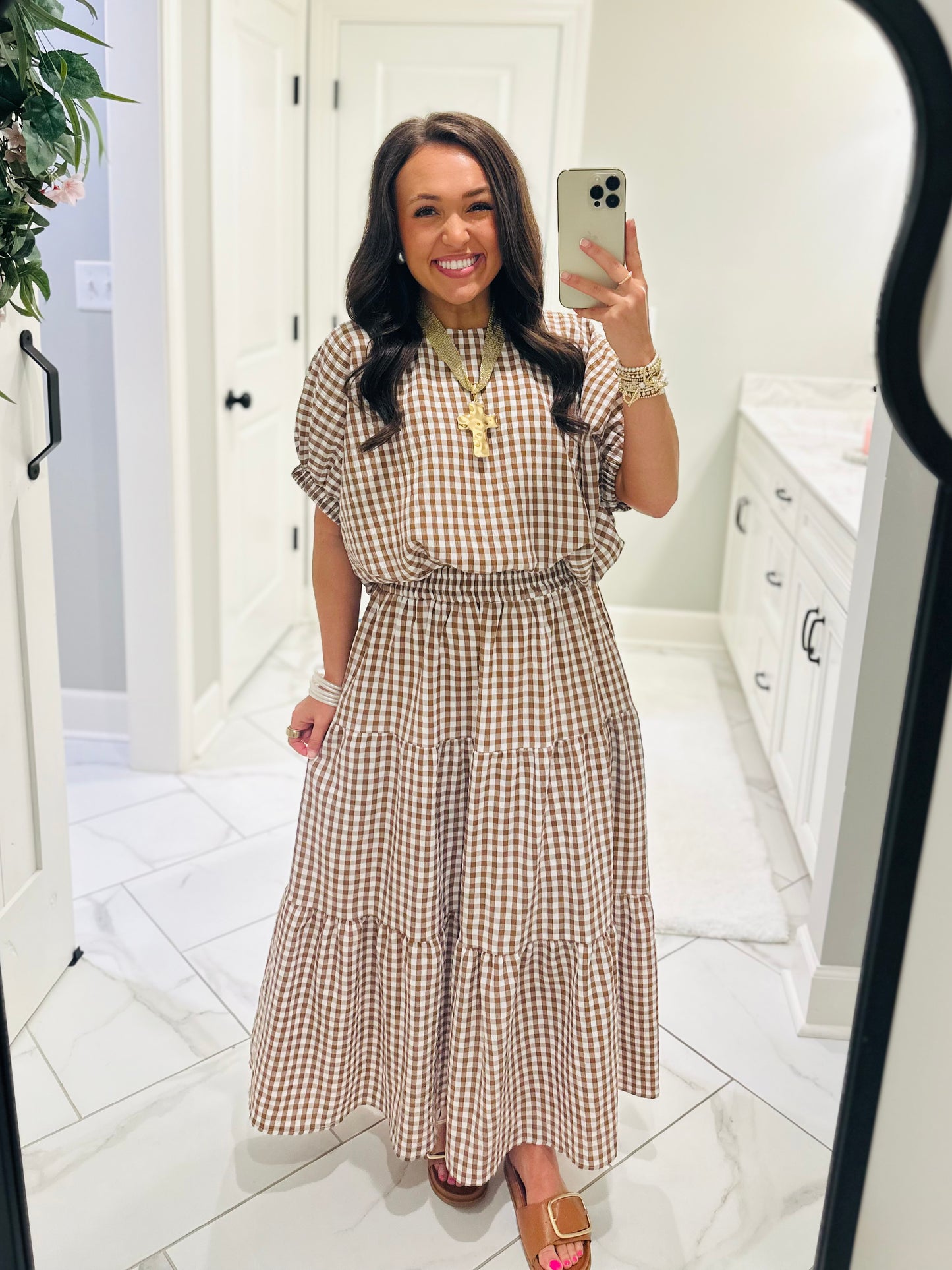 The Kinsley Brown Gingham Top + Skirt Set