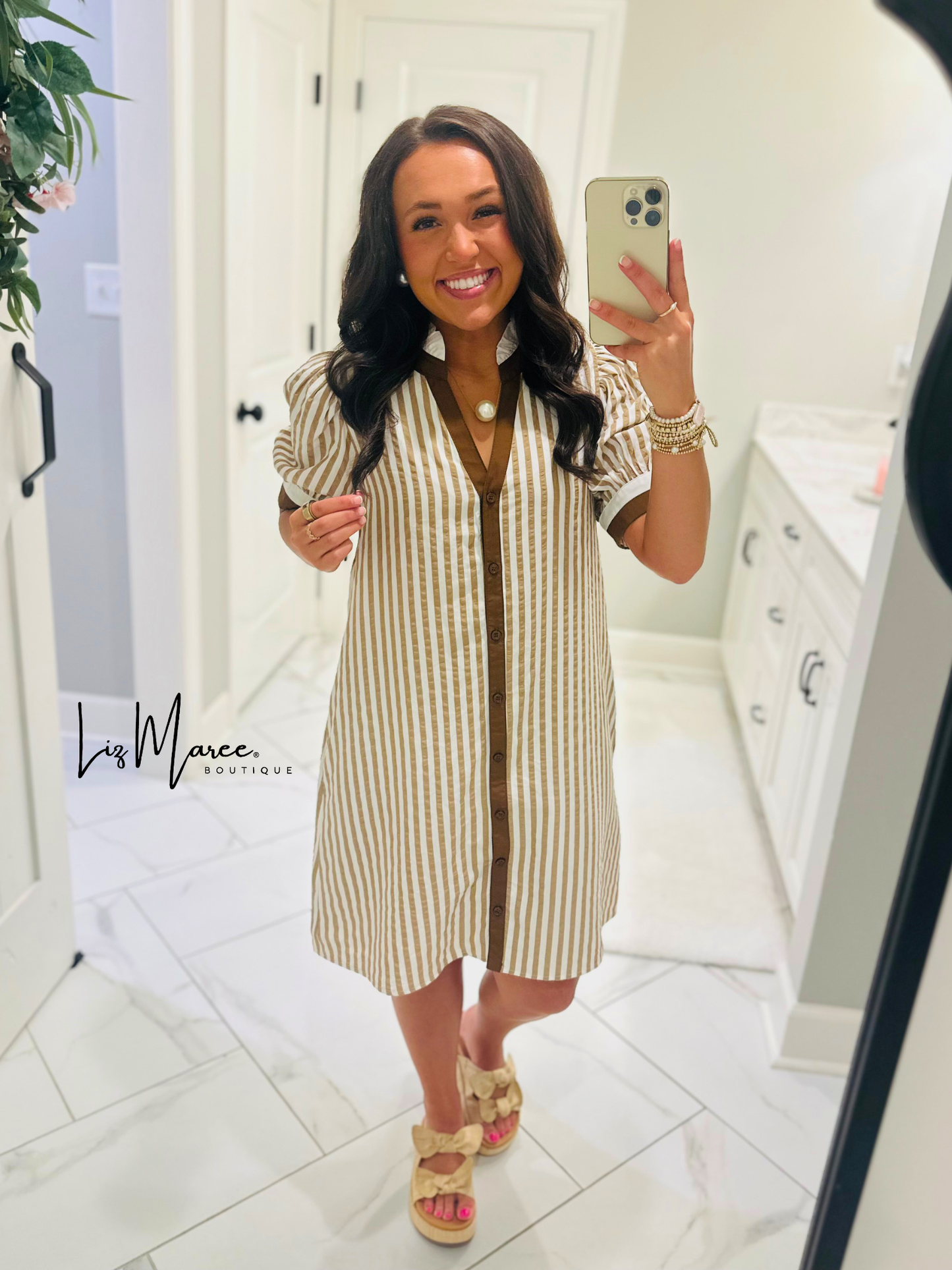 The Teagan Taupe Striped Dress