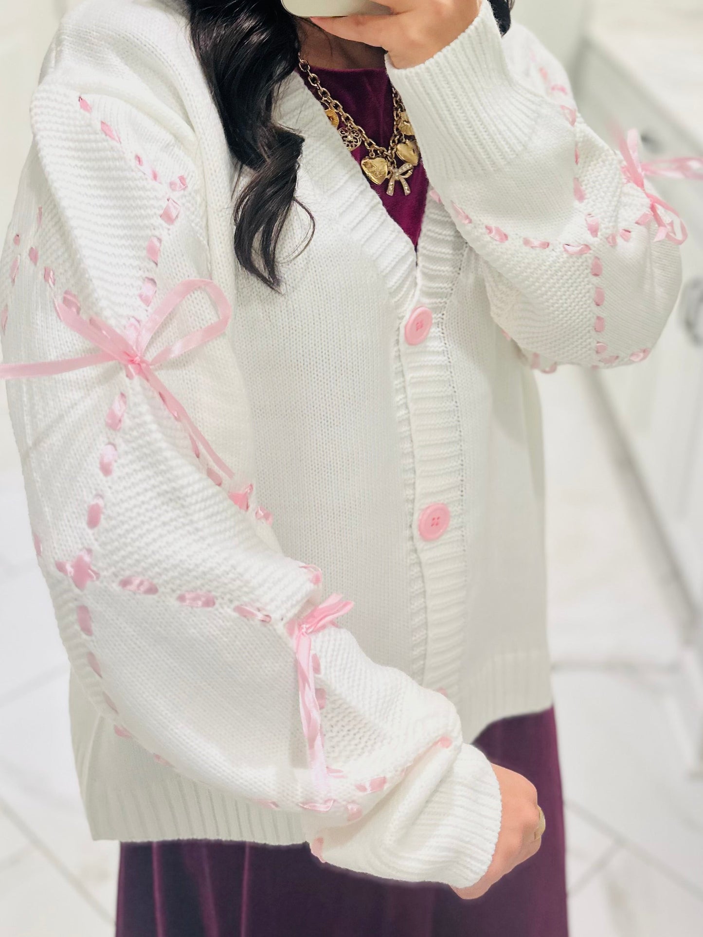 The Alisa Satin Ribbon Sleeve Cardigan