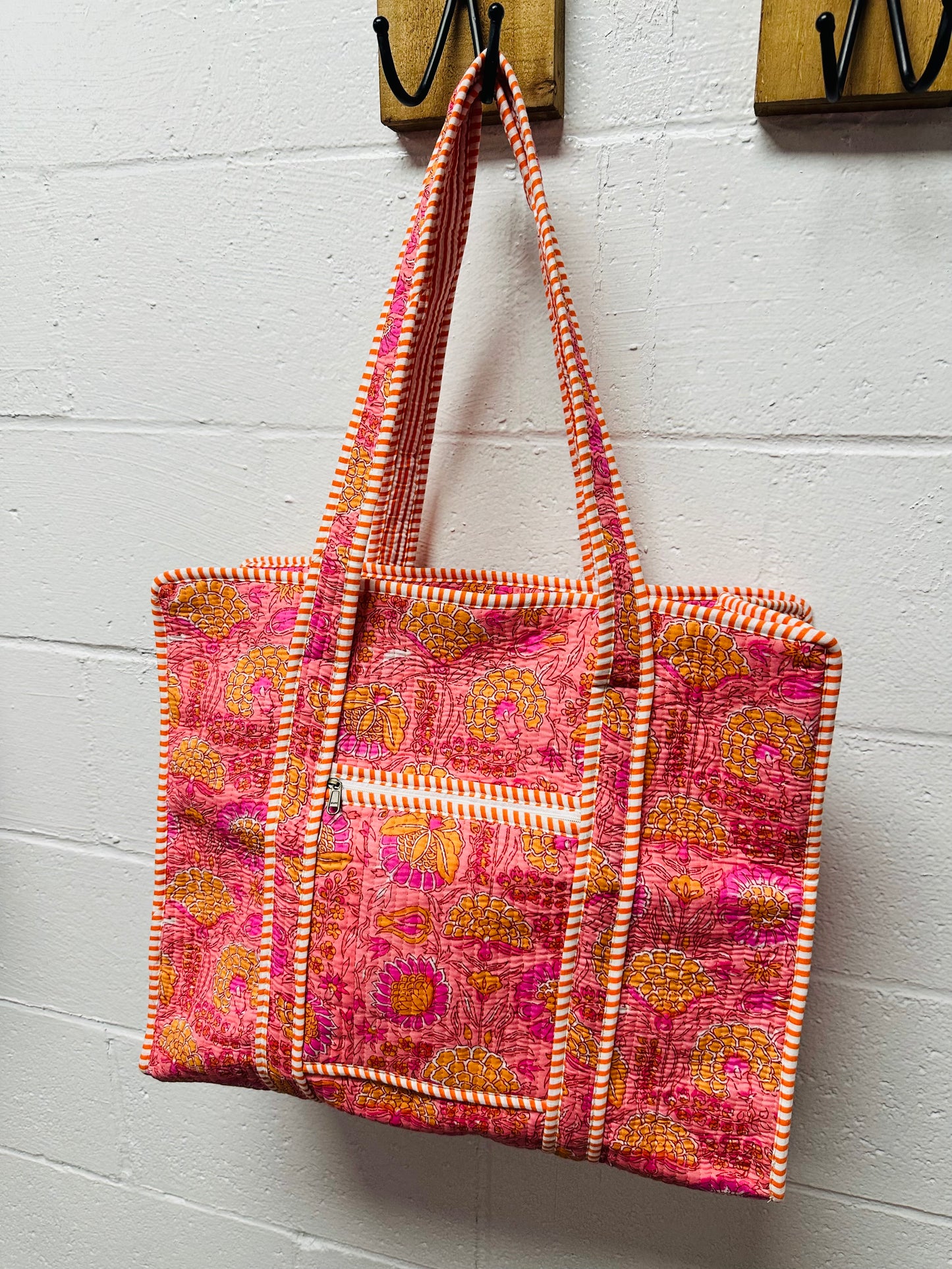 The Orange Oasis Floral Quilted Tote Bag