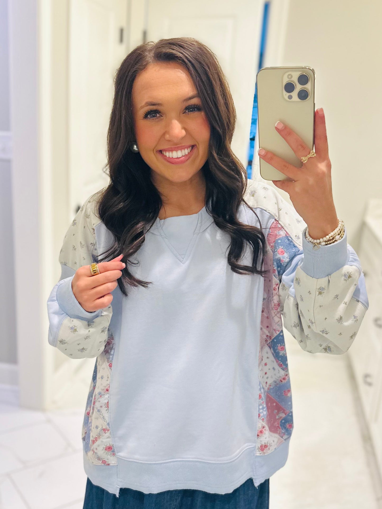 The Naomi Blue Pastel Patchwork Pullover