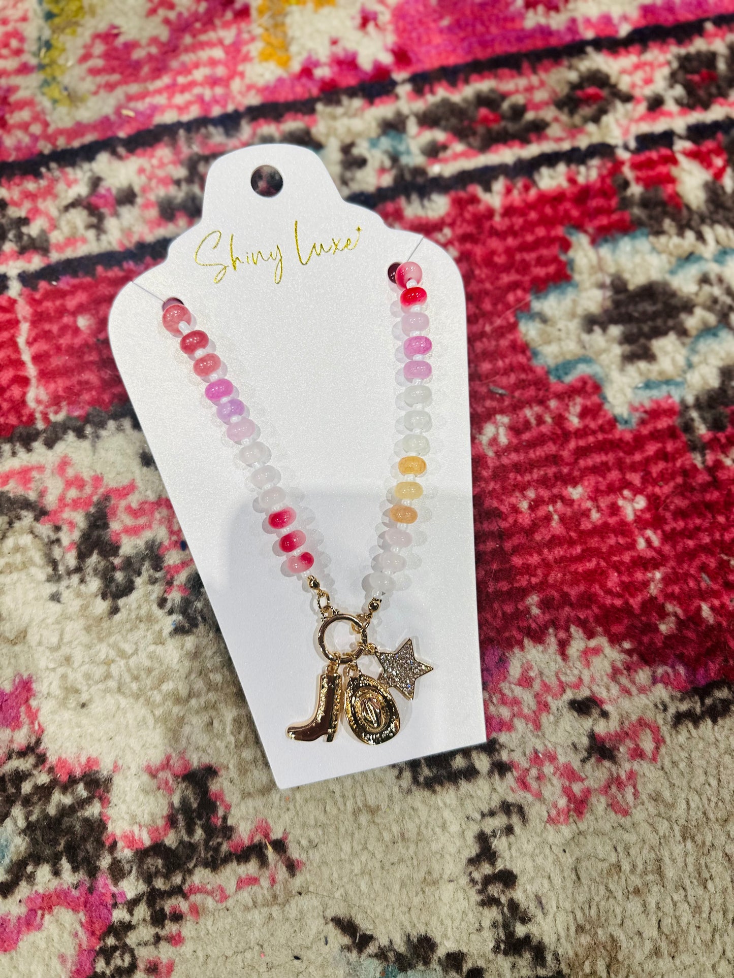 Western Pink Bead Charm Necklace